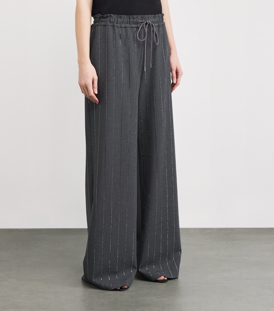 Embellished Pinstripe Wide-Leg Trousers GREY Image 3