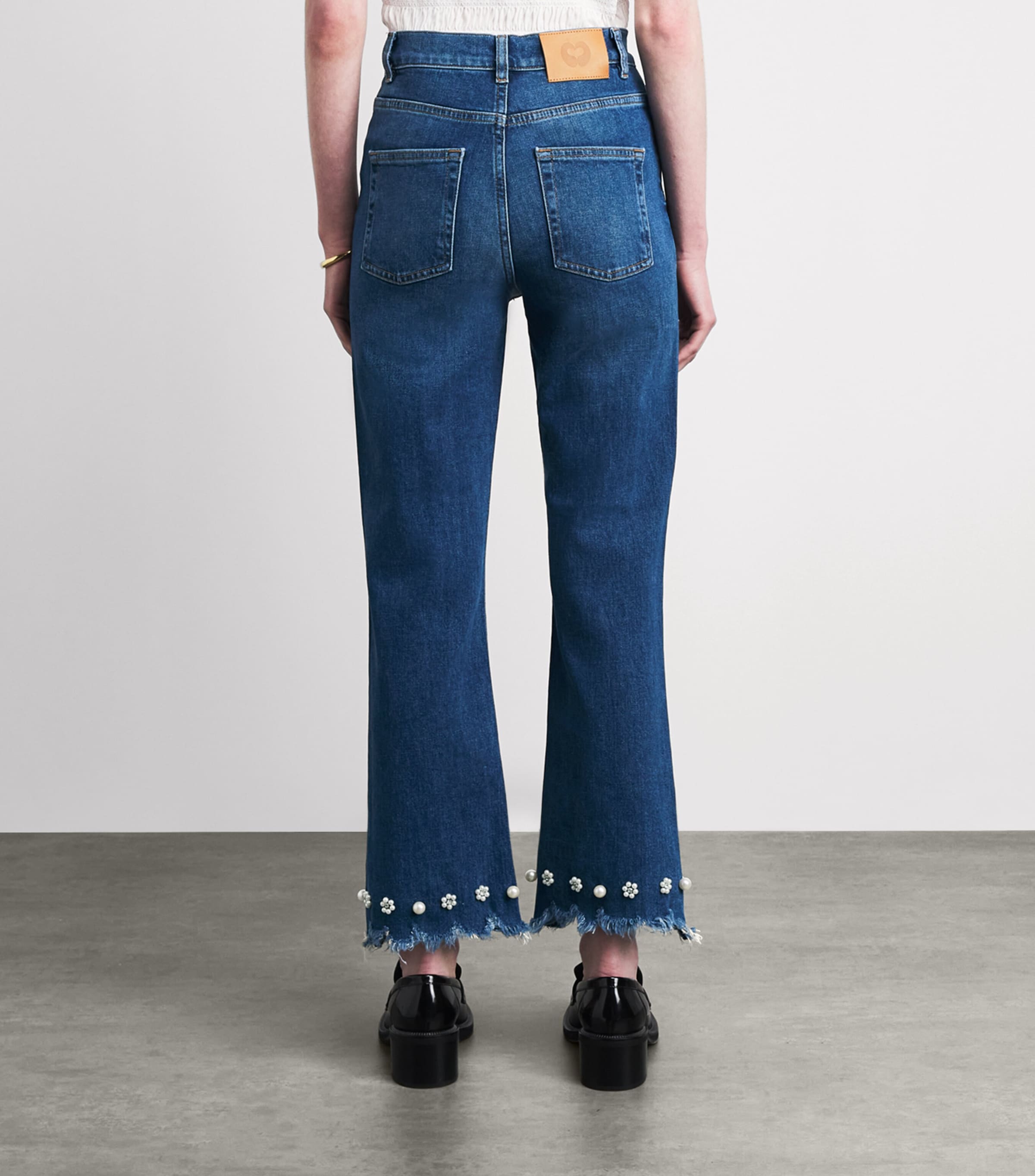 Maje Womens Beaded High-Rise Flared Jeans Blue Image 5
