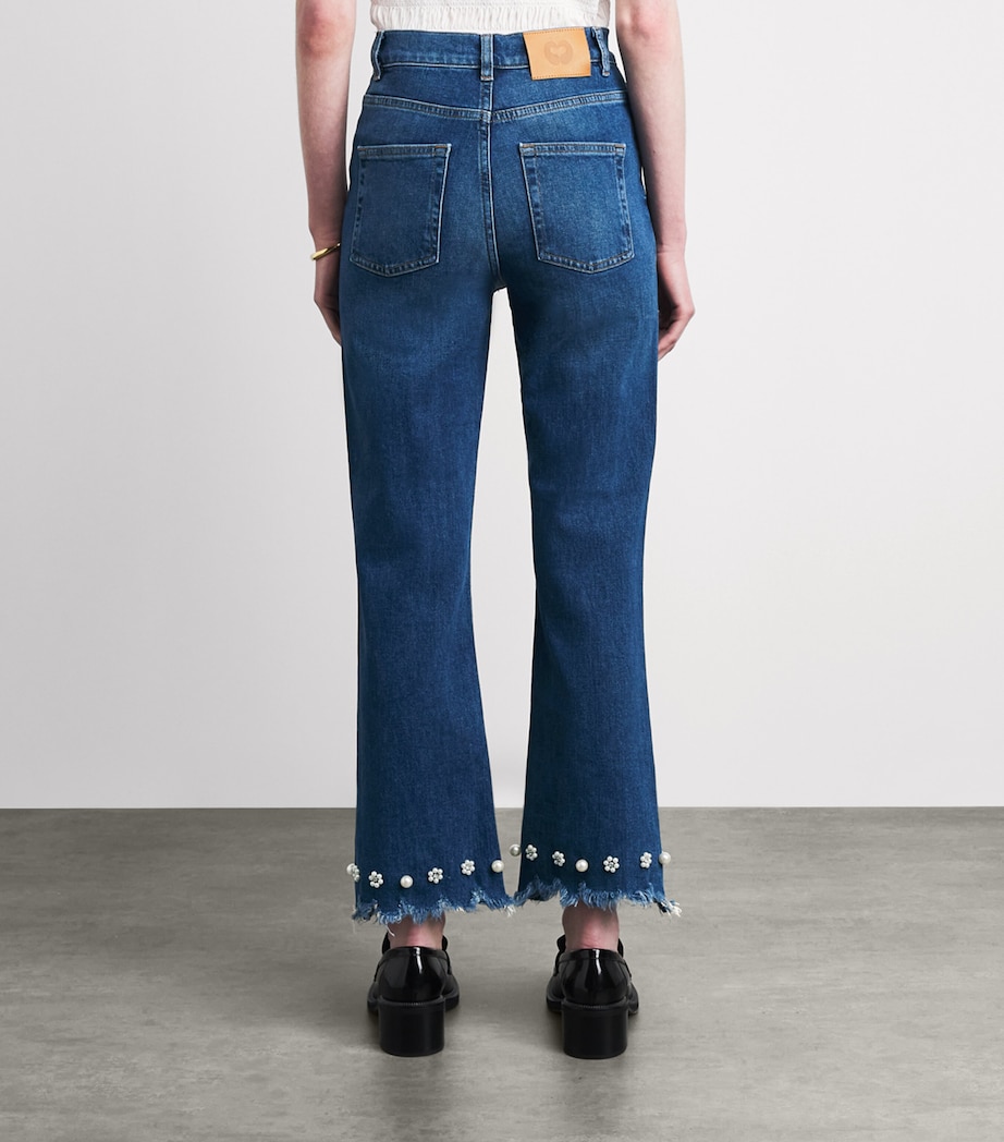 Maje Womens Beaded High-Rise Flared Jeans Blue Image 5