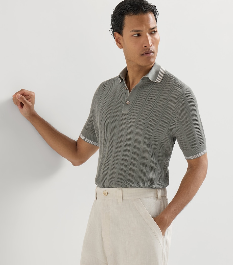 Brunello Cucinelli Mens Cotton Rib-Knit Polo Shirt Image 3