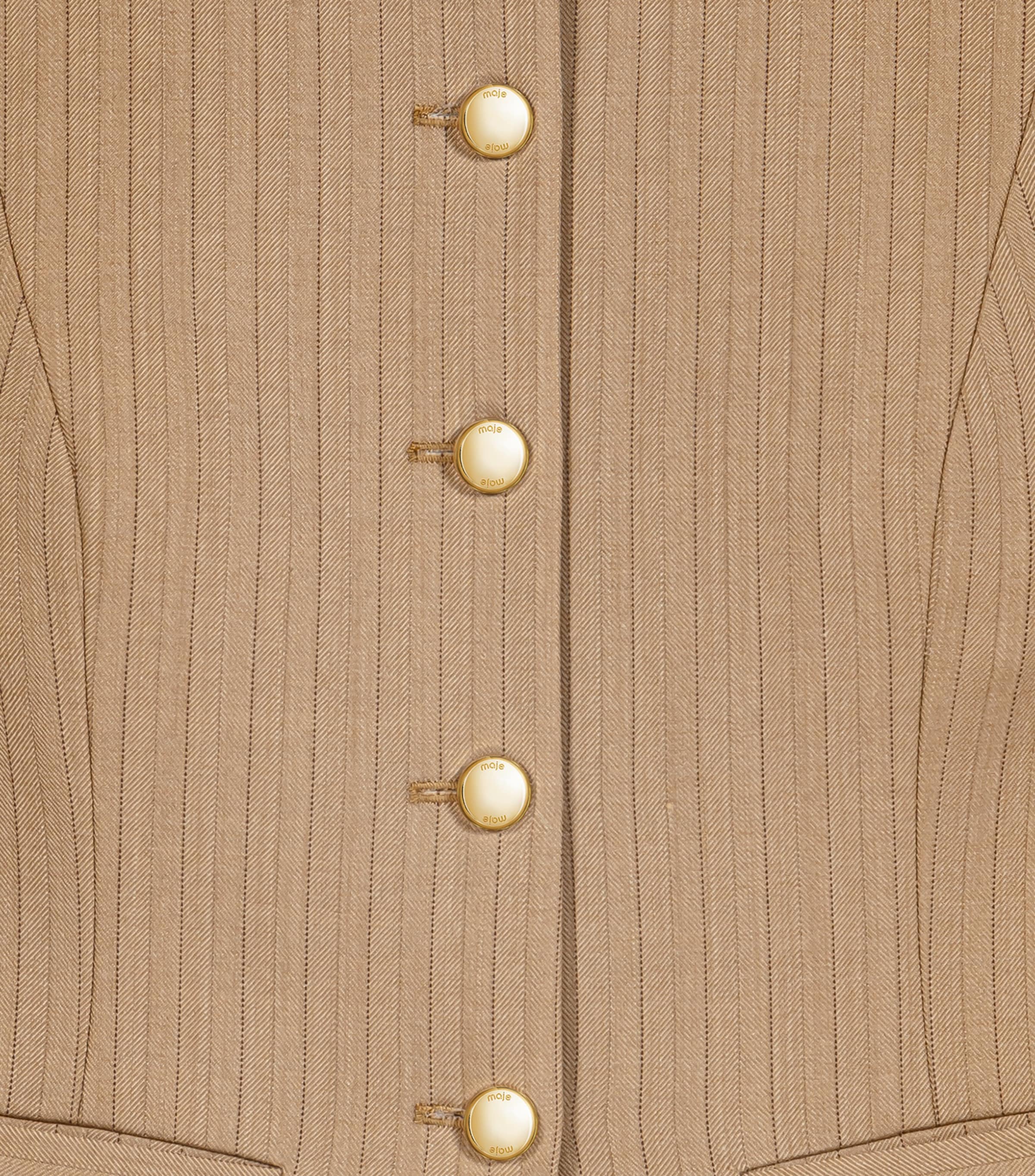 Maje Womens Wool-Blend Striped Waistcoat Beige Image 8