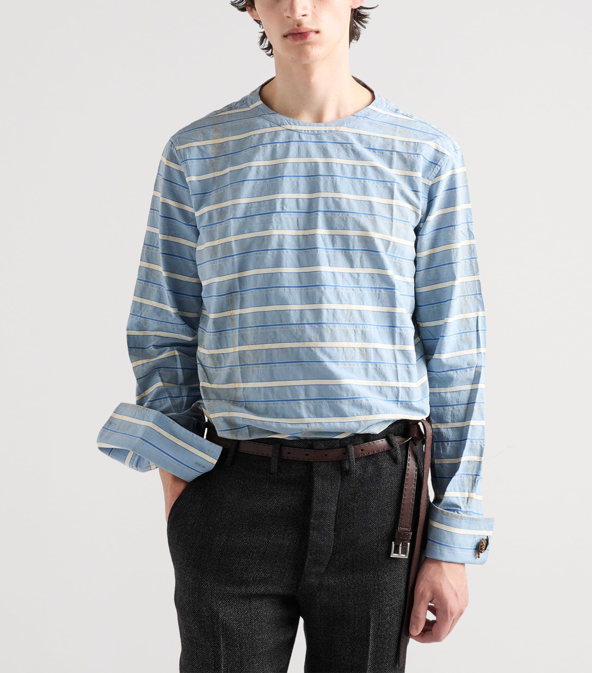 Prada Mens Cotton Stripe Shirt Light Blue Image 3