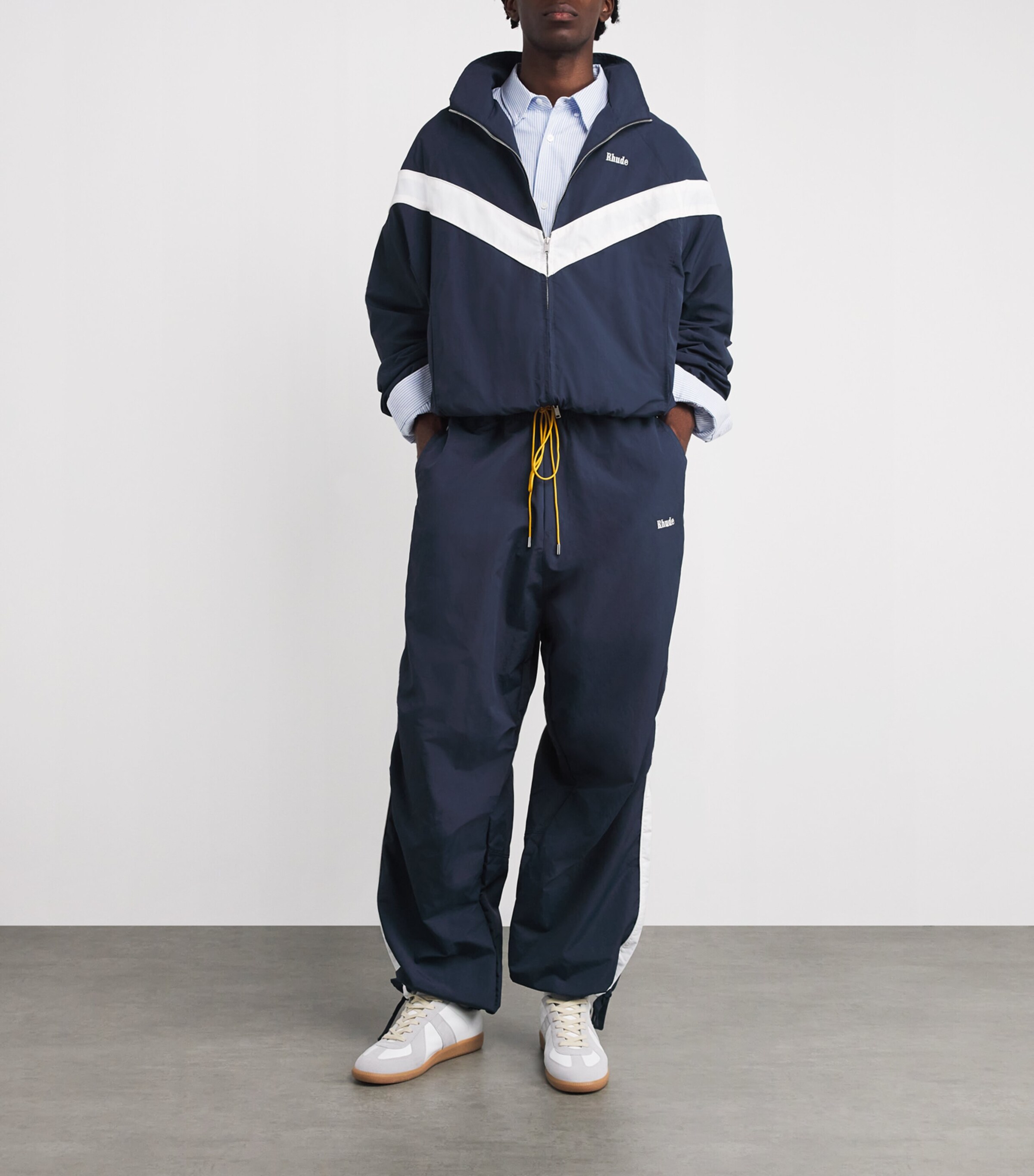 Rhude Mens Logo Stripe Track Jacket Navy / White Image 2