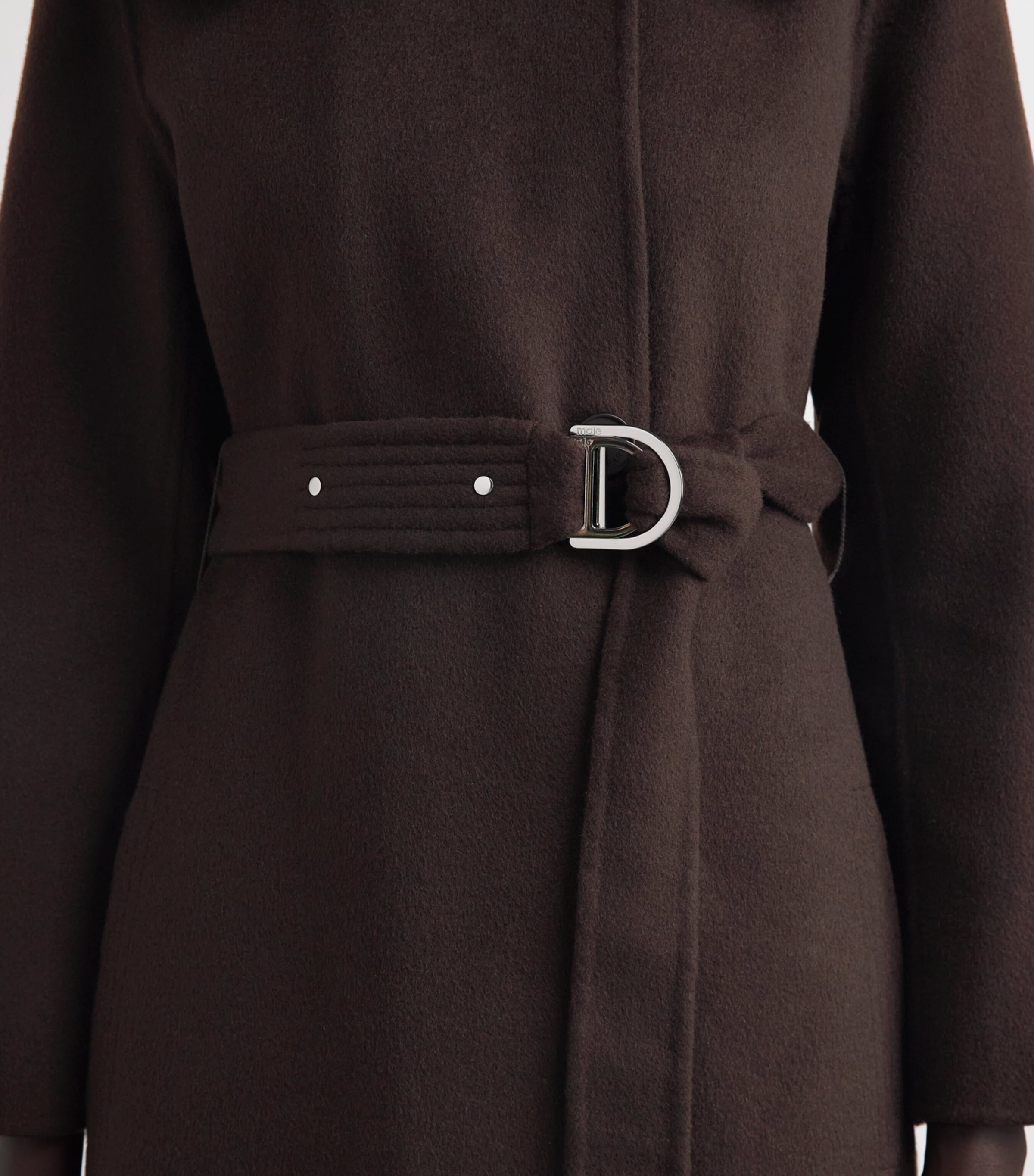 Maje Womens Wool-Blend Faux Fur-Collar Coat Brown Image 3