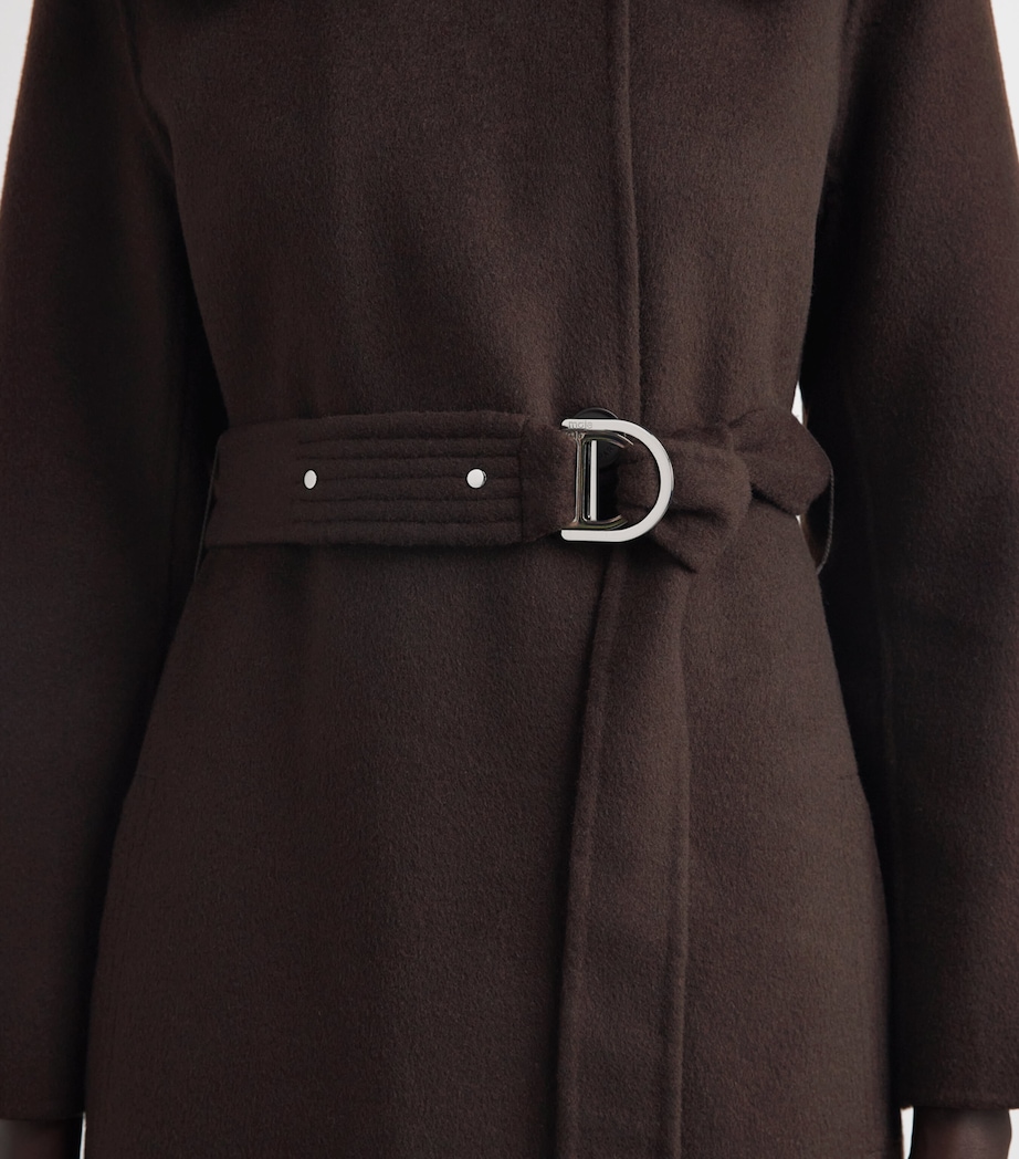Maje Womens Wool-Blend Faux Fur-Collar Coat Brown Image 3