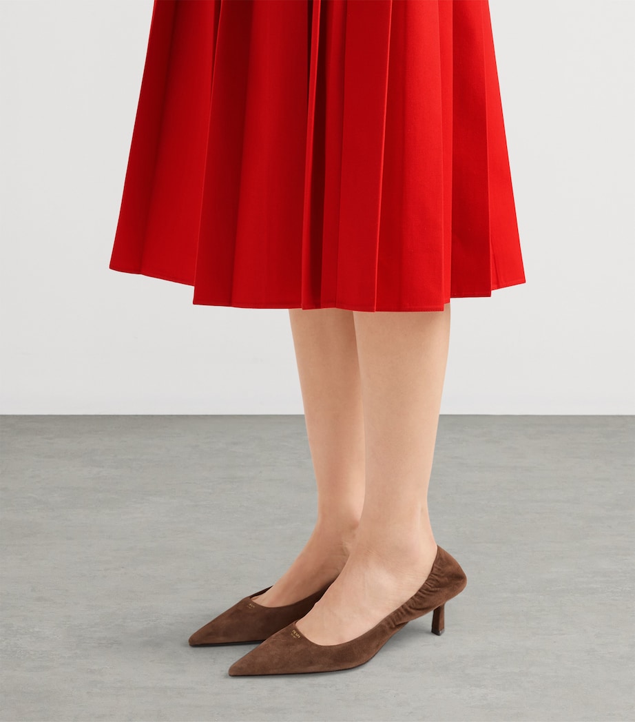 Prada Womens Gabardine Pleated Midi Skirt Red Image 5