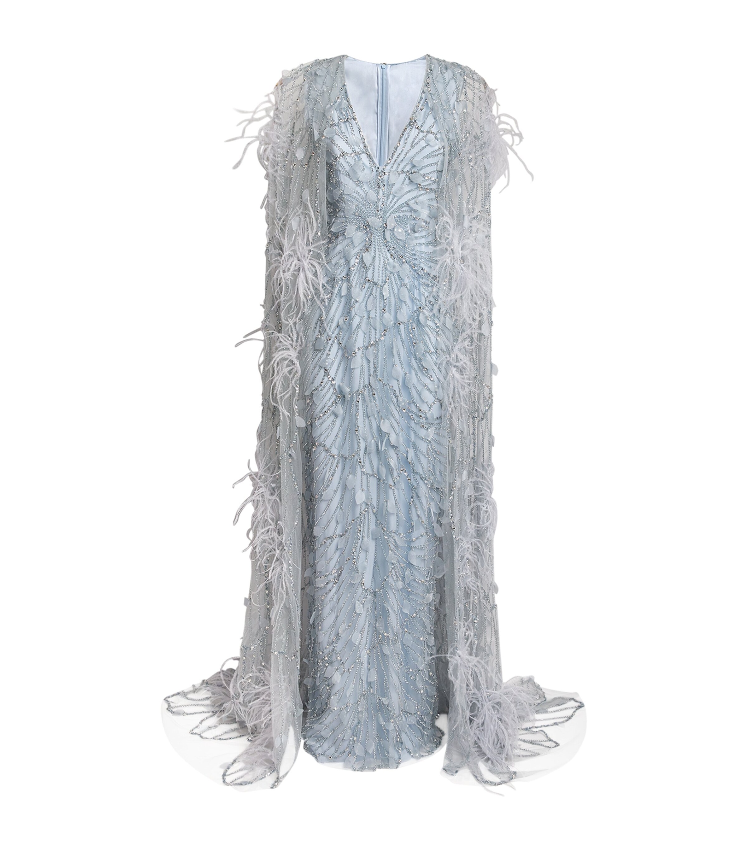 Pamella Roland Blue Tulle Ostrich Feather-Embellished Gown | Harrods US