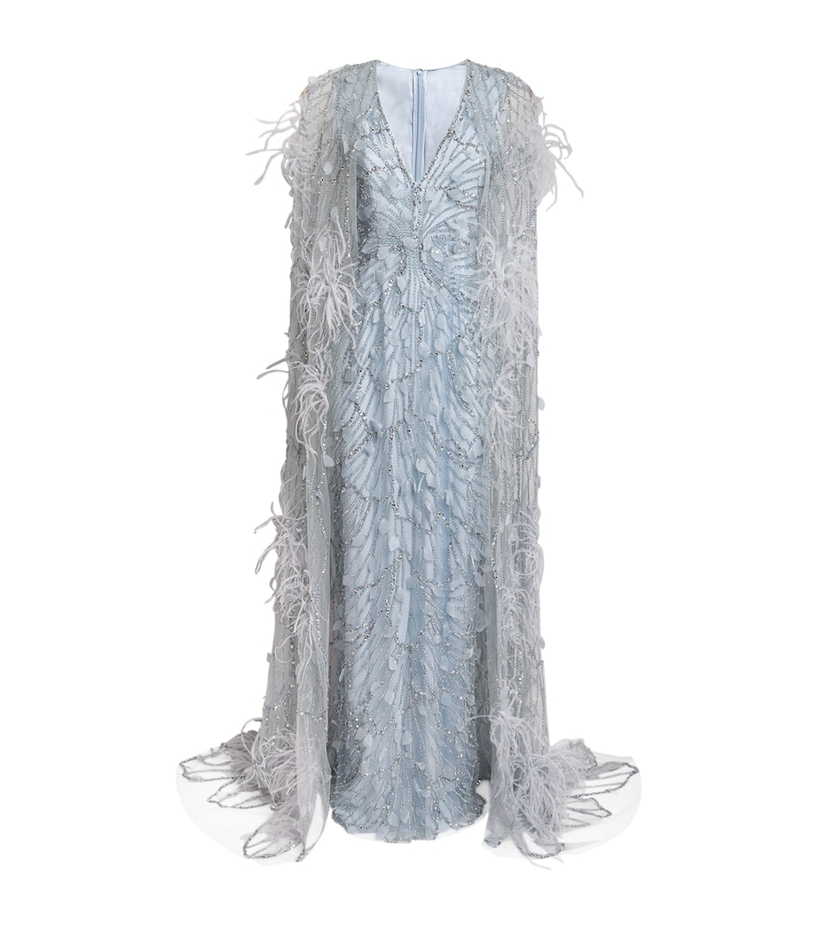 Pamella Roland Blue Tulle Ostrich Feather-Embellished Gown | Harrods US Pamella Roland Blue Tulle Ostrich Feather-Embellished Gown | Harrods US
