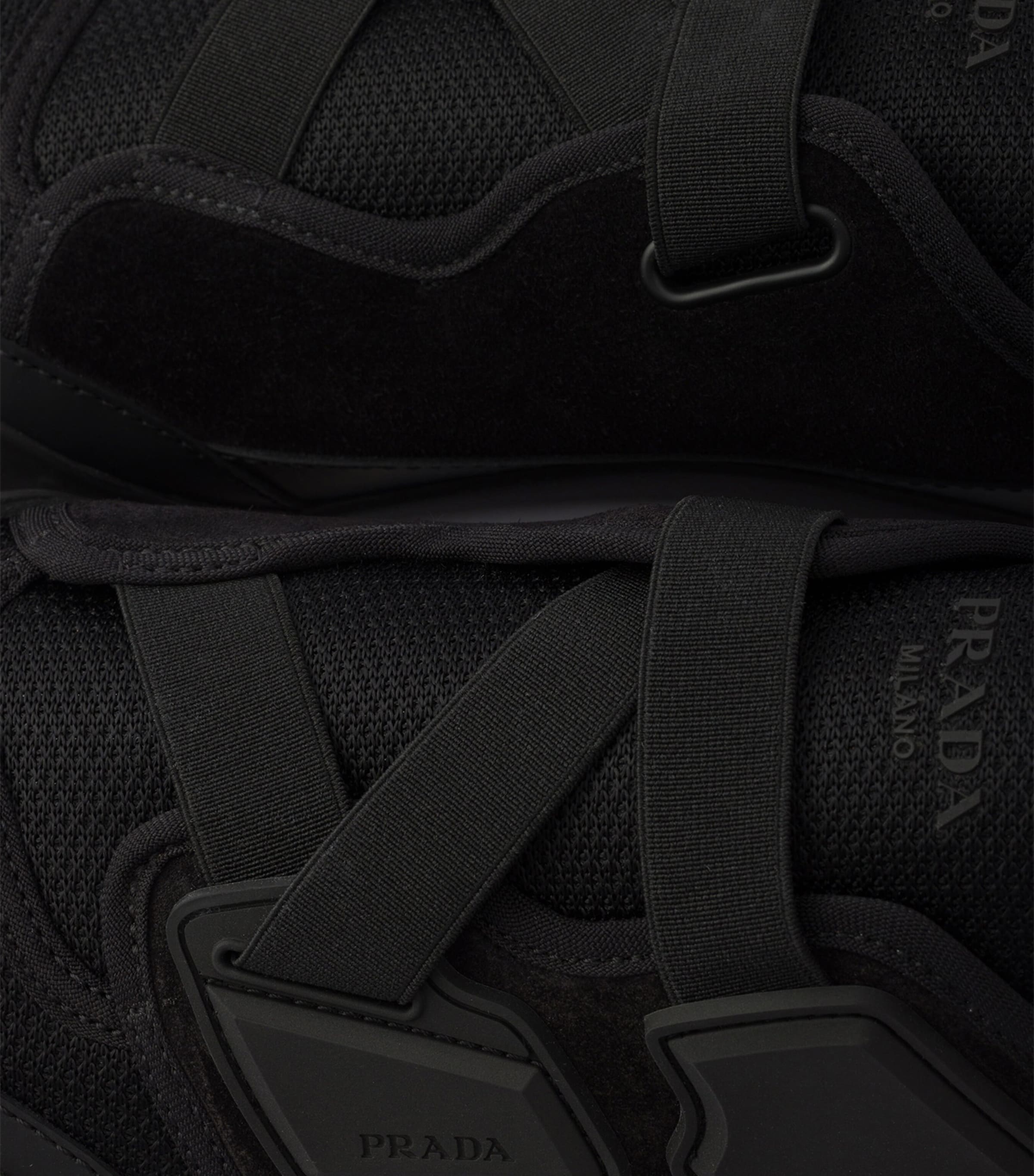Prada Leather-Mesh Speedrock Sneakers Black Image 5