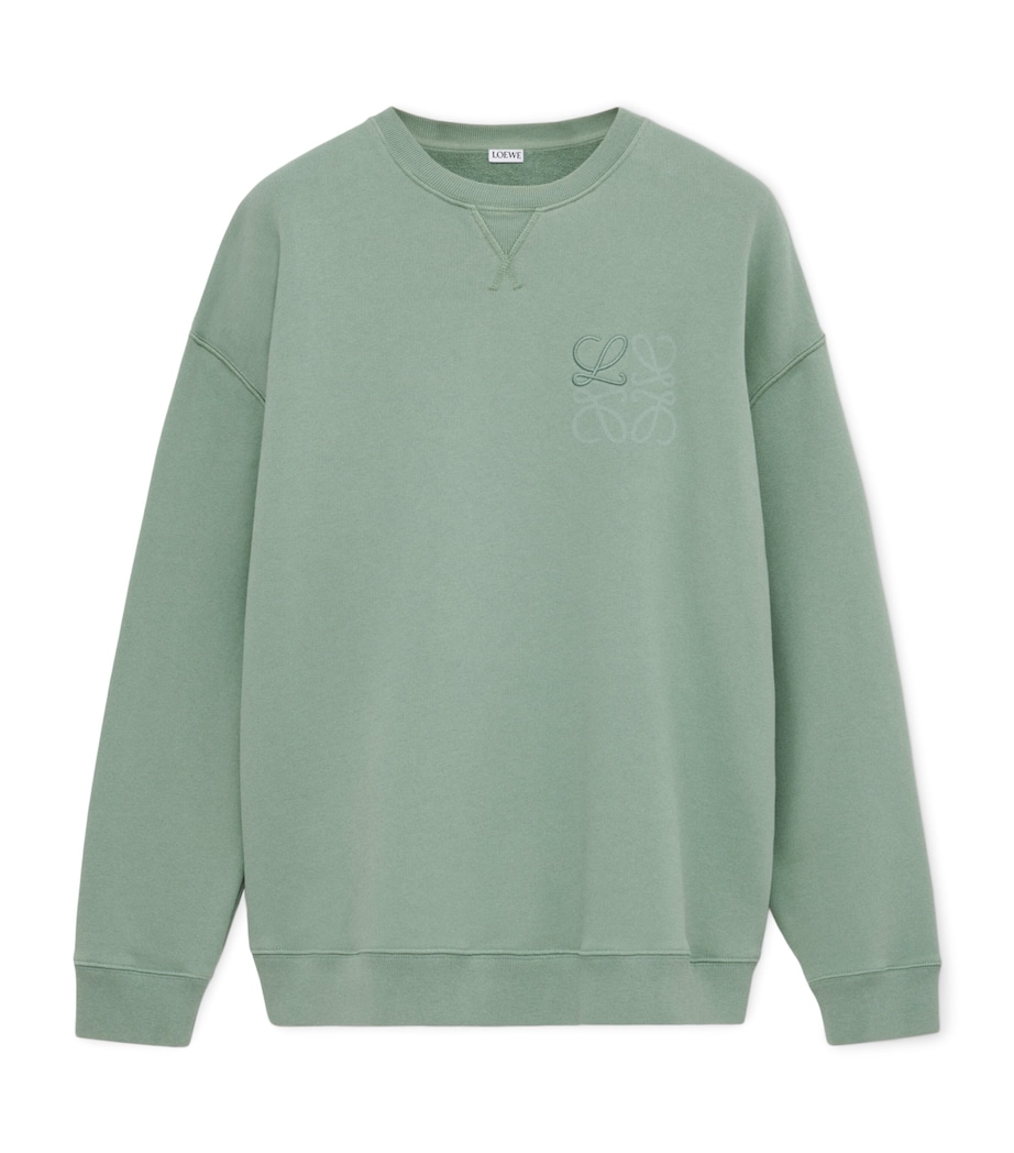 LOEWE Mens Cotton-Blend Anagram Sweatshirt Sage Image 1