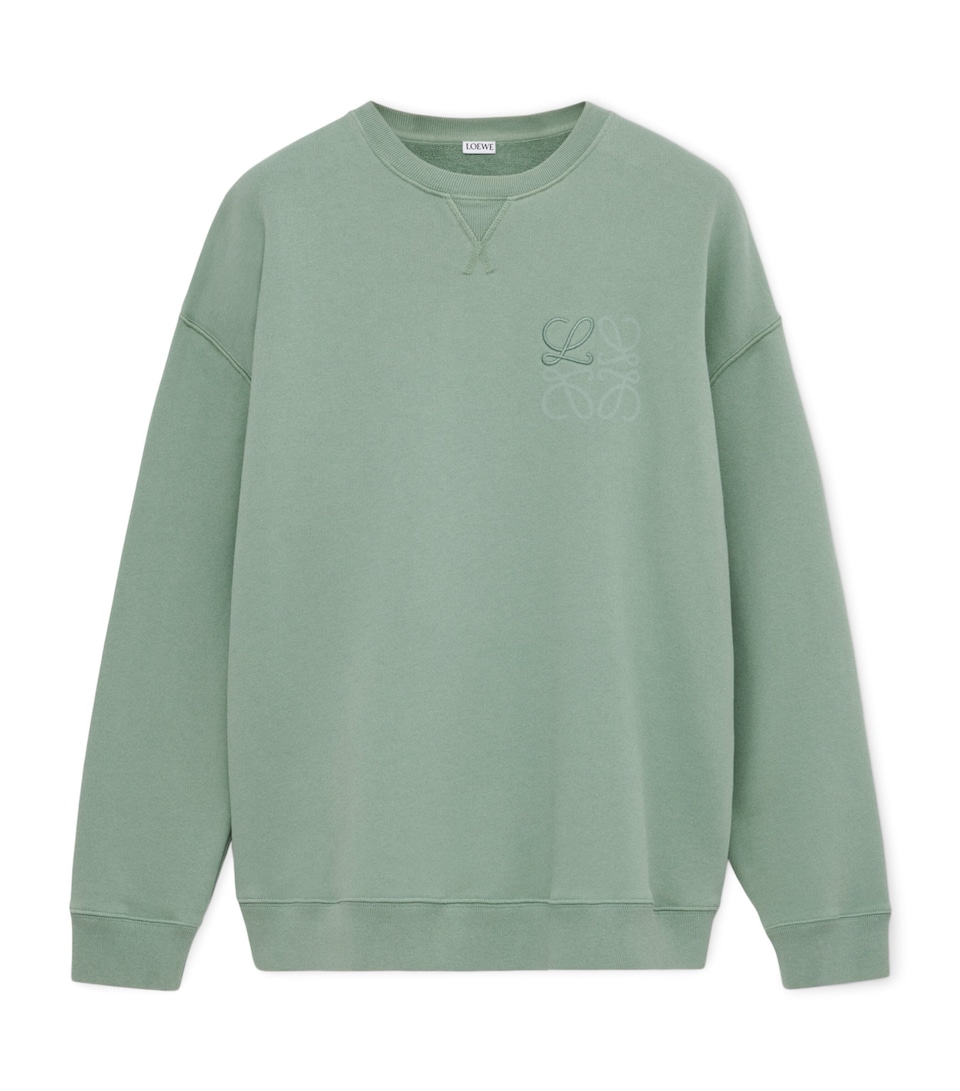 LOEWE Cotton-Blend Anagram Sweatshirt Sage
