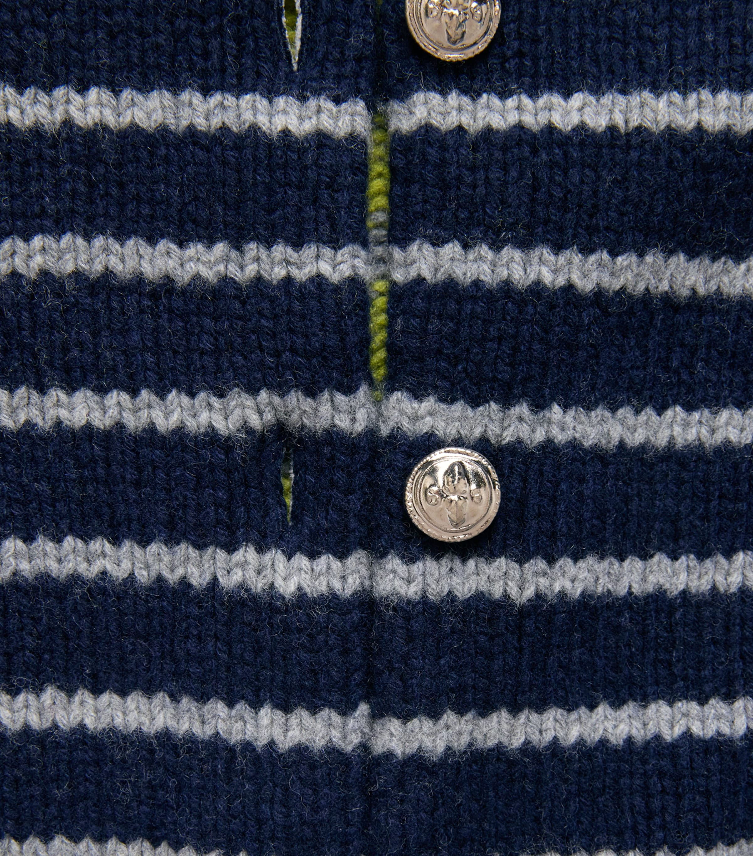 Barrie Womens Wool-Cashmere Stripe Cardigan Grey Flanel Mlti Image 6