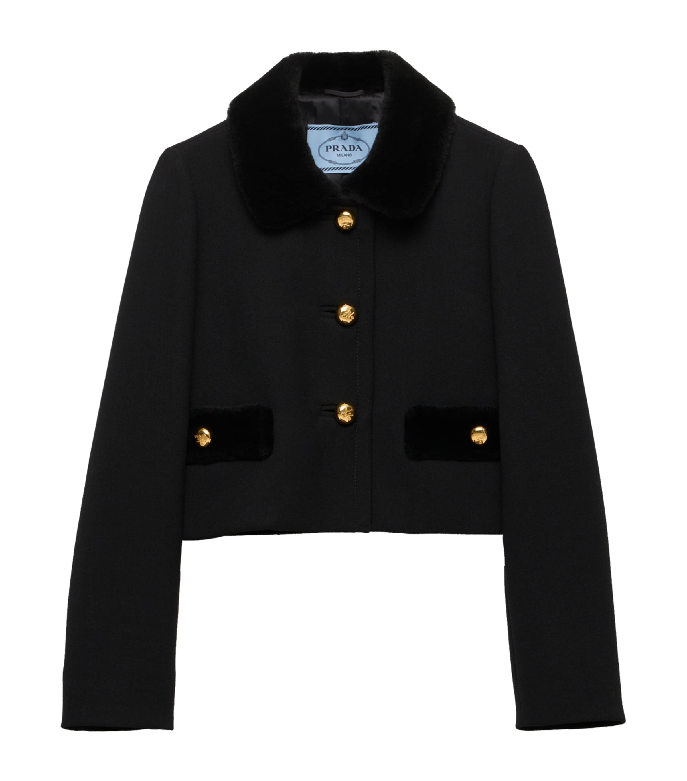 Prada Womens Black Natté Single-breasted Cropped Wool Jacket