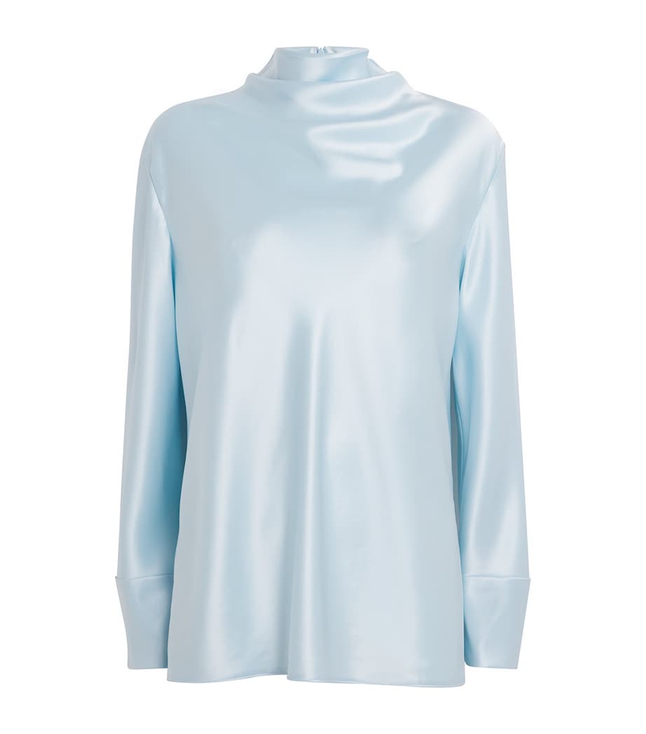 Satin Draped Chimera Blouse L60 MISTY BLUE Image 1
