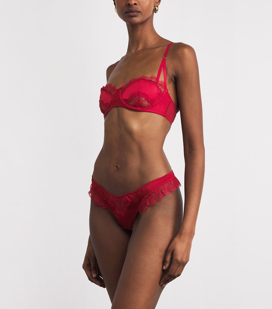 Kiki de Montparnasse Womens Stretch-Silk Lace-Insert Balconette Bra Red On Red Image 2