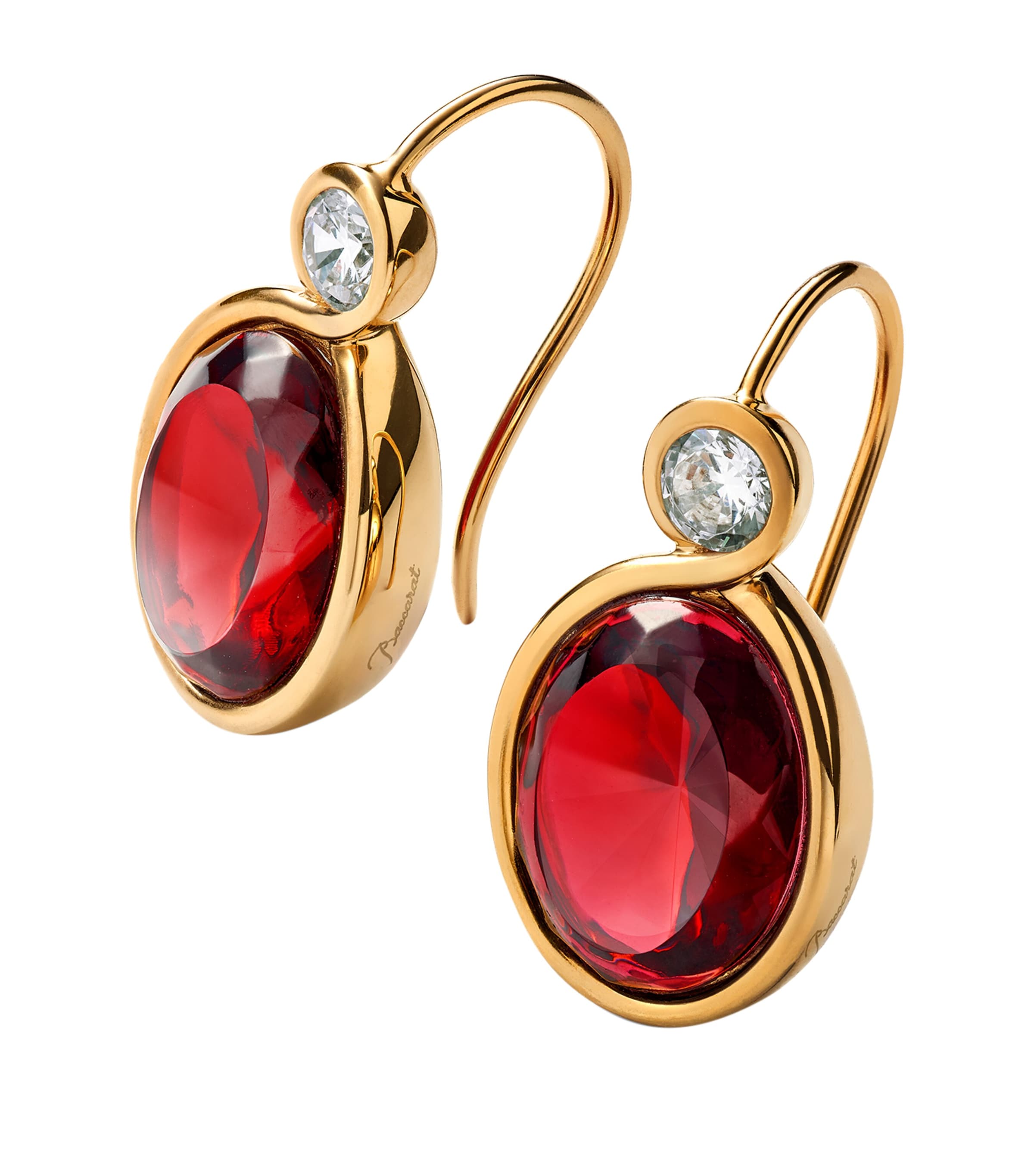 Baccarat Gold Vermeil And Crystal Croisé Wire Earrings In Red