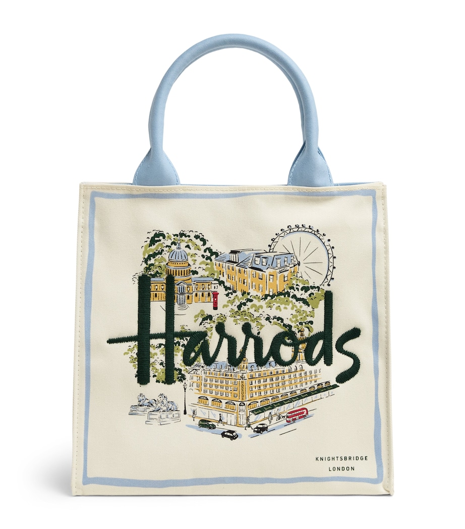 Harrods Small Canvas City Stories Tote Bag Ivory Image 1