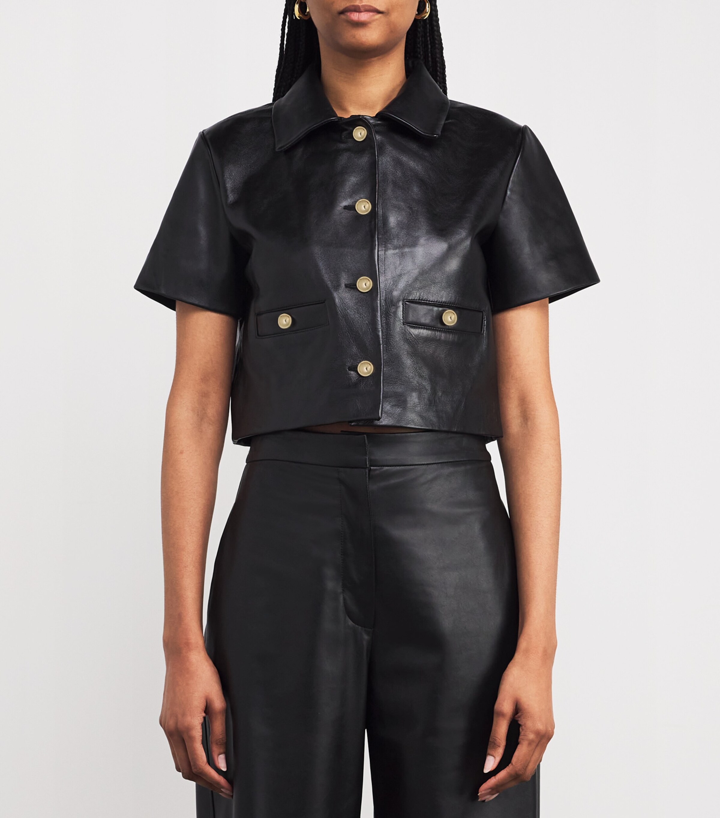 Maje Womens Cropped Leather Jacket Black Image 3