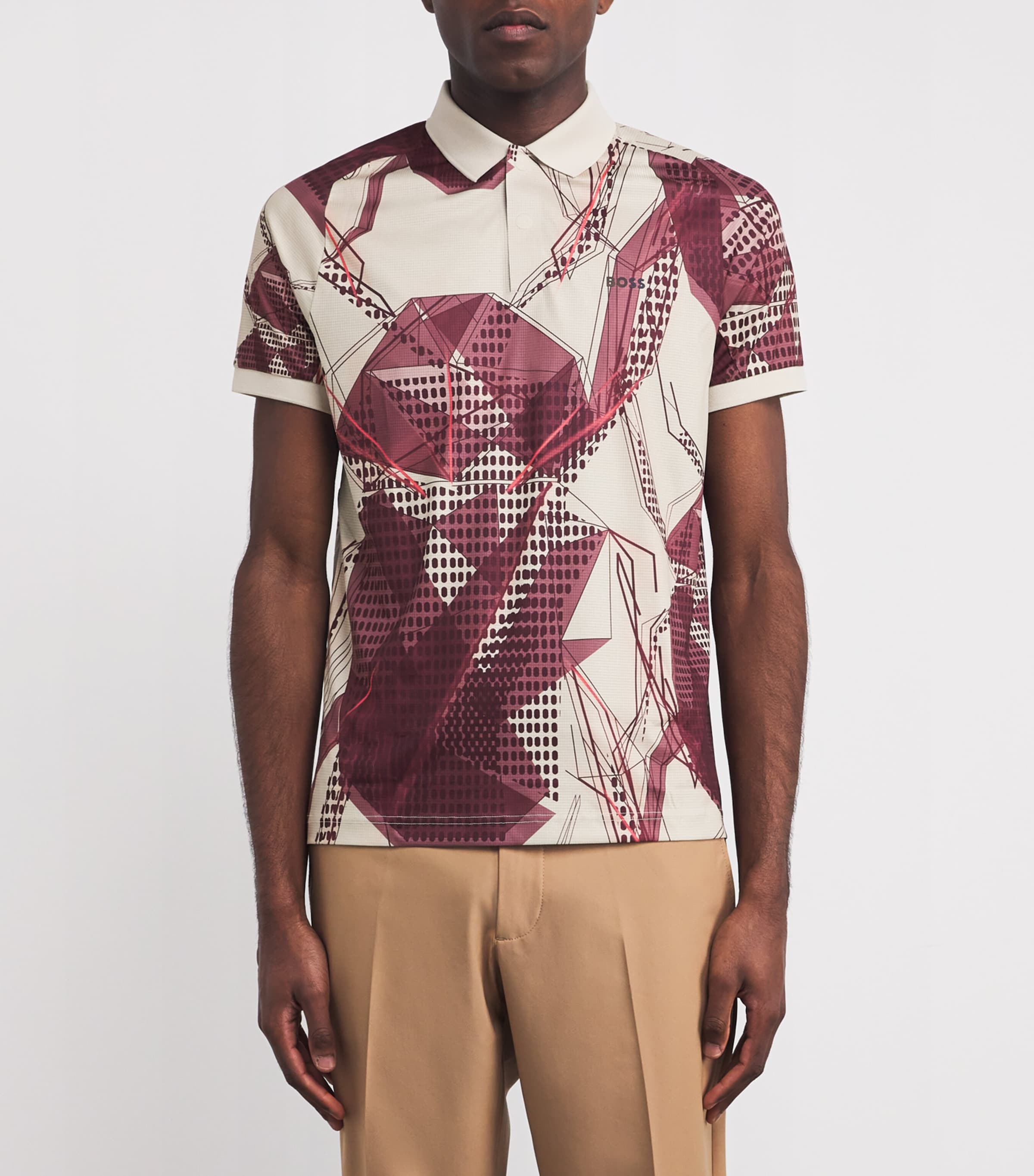 Graphic Print UV Protection Paddy Polo Shirt 284-OPEN BEIGE Image 3