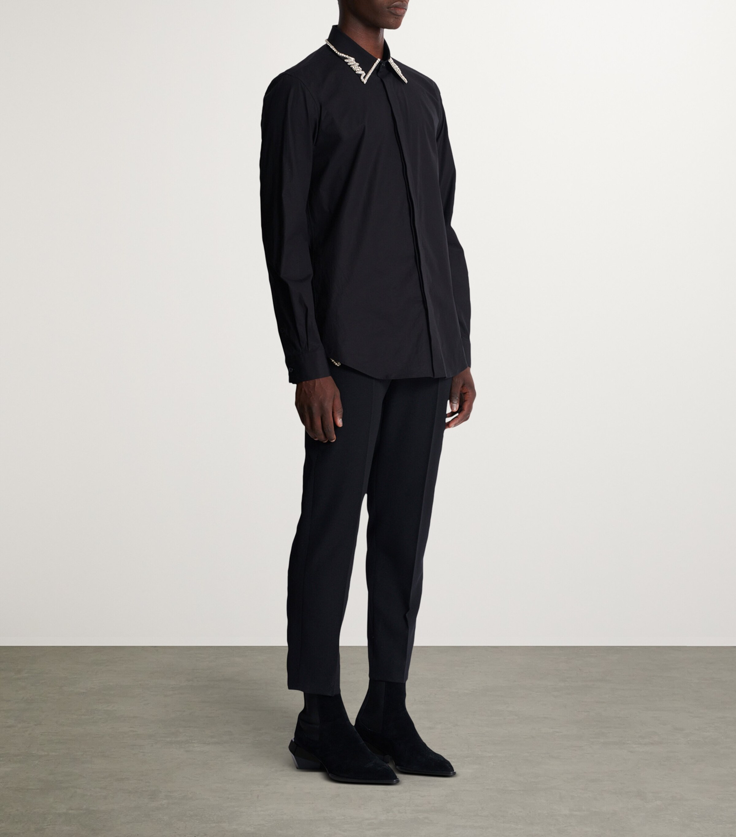 Balmain Mens Cotton Poplin Embroidered Shirt Ehv Noir/cristal Image 4