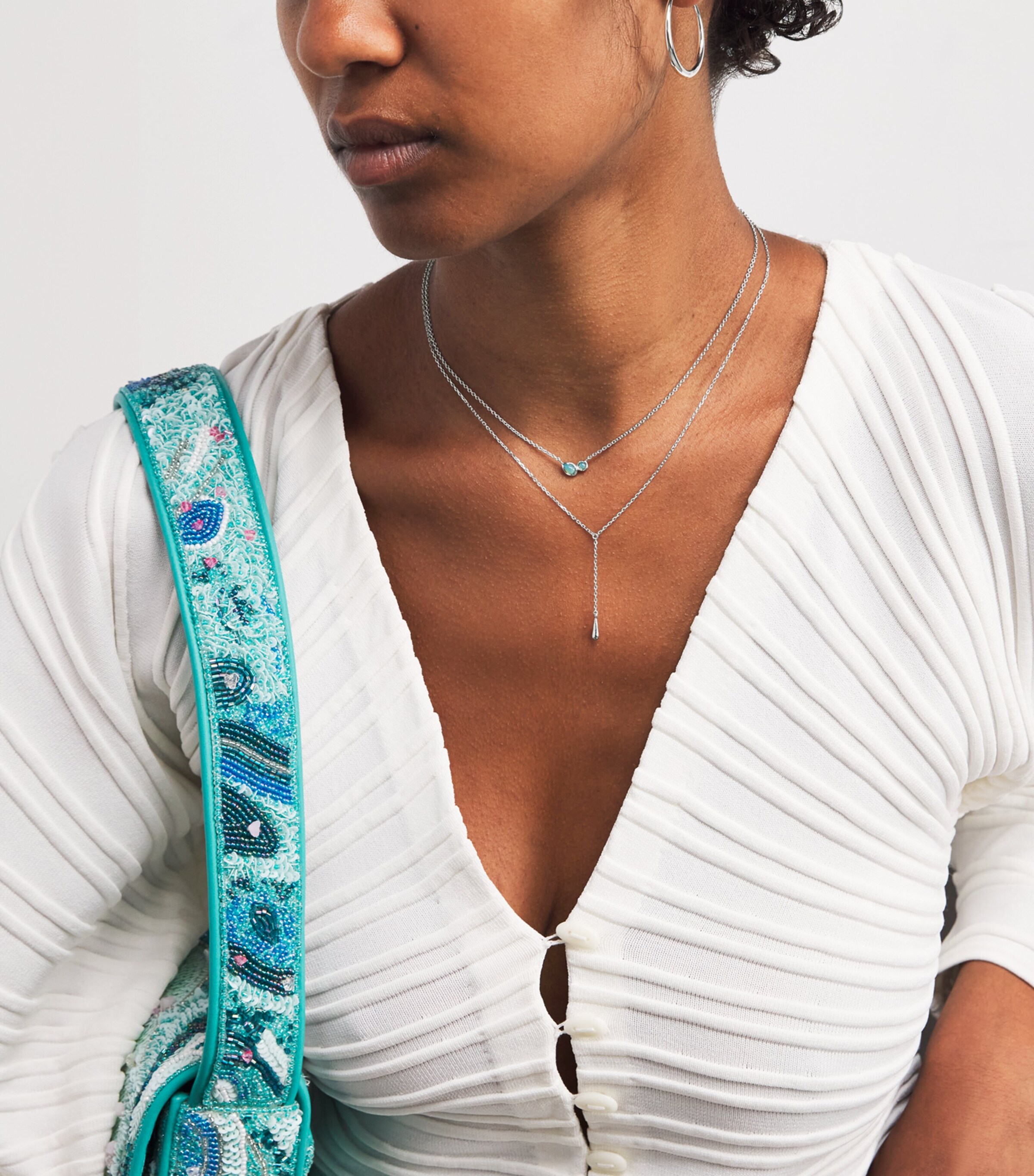 Sterling Silver Opal Cluster Charm Necklace SILVER Image 2