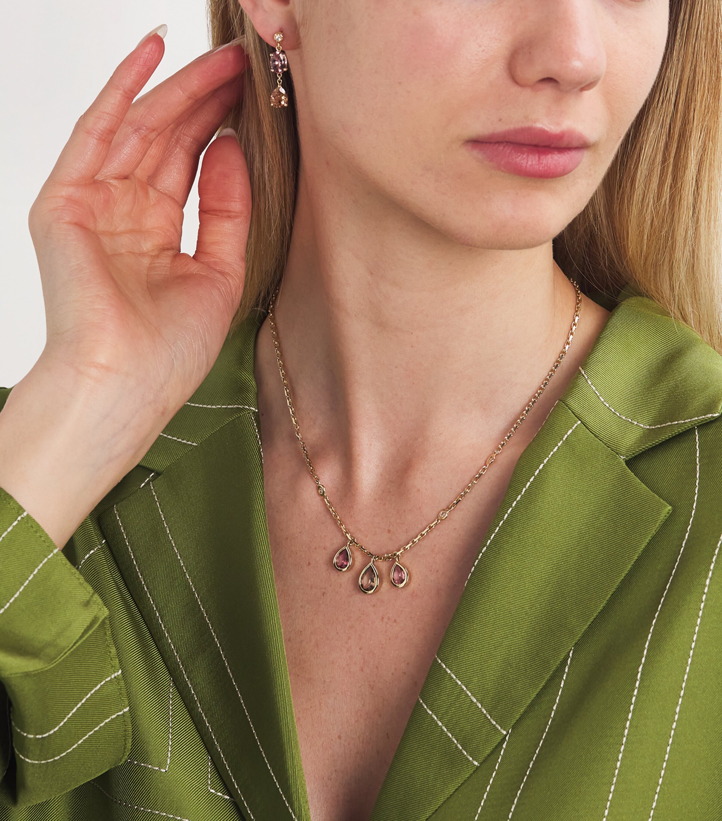 Jacquie Aiche Yellow Gold, Diamond, Morganite and Tourmaline Single Earring Yellow Gold Image 5