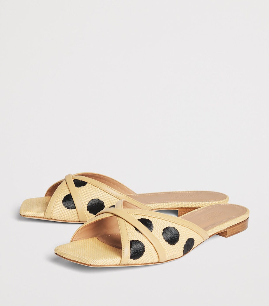 Malone Souliers Raffia-Leather Perla Flat Mules Silver Image 3