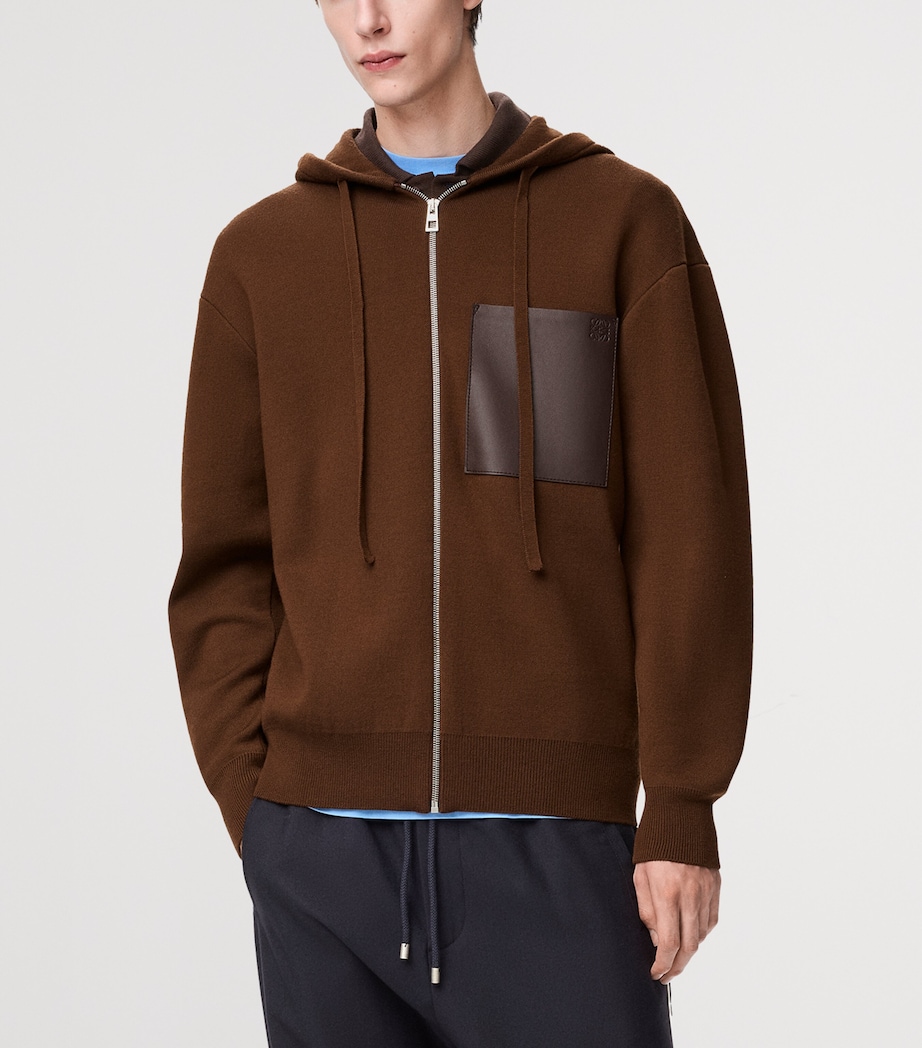 Wool-Blend Leather-Pocket Hoodie BROWN Image 3