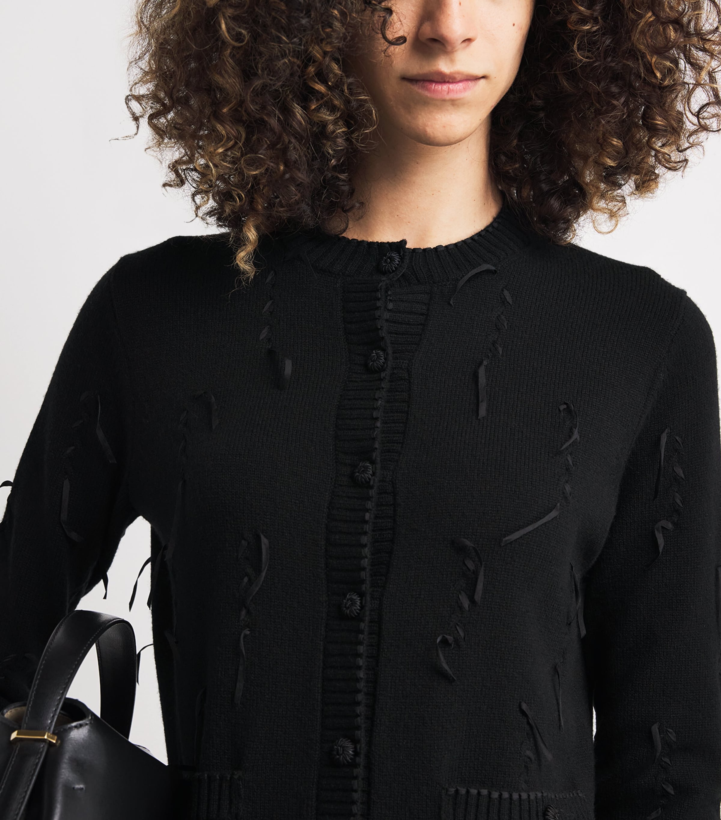 Lafayette 148 Womens Cashmere Ribbed-Embellished Cardigan Black Image 6