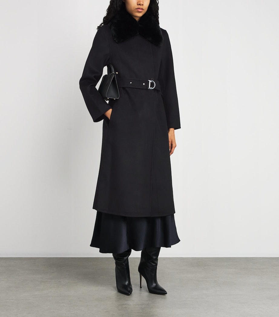 Faux Fur-Collar Coat BLACK Image 2