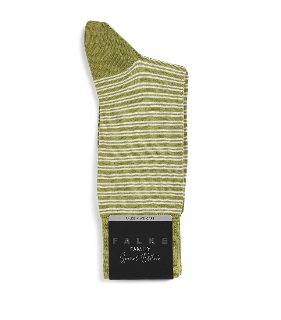 Falke Mens Cotton-Blend Stripe Family Socks Ferngreen Image 1