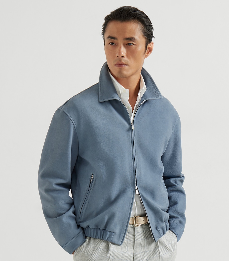 Brunello Cucinelli Mens Nubuck Leather Zip-Up Jacket Image 5