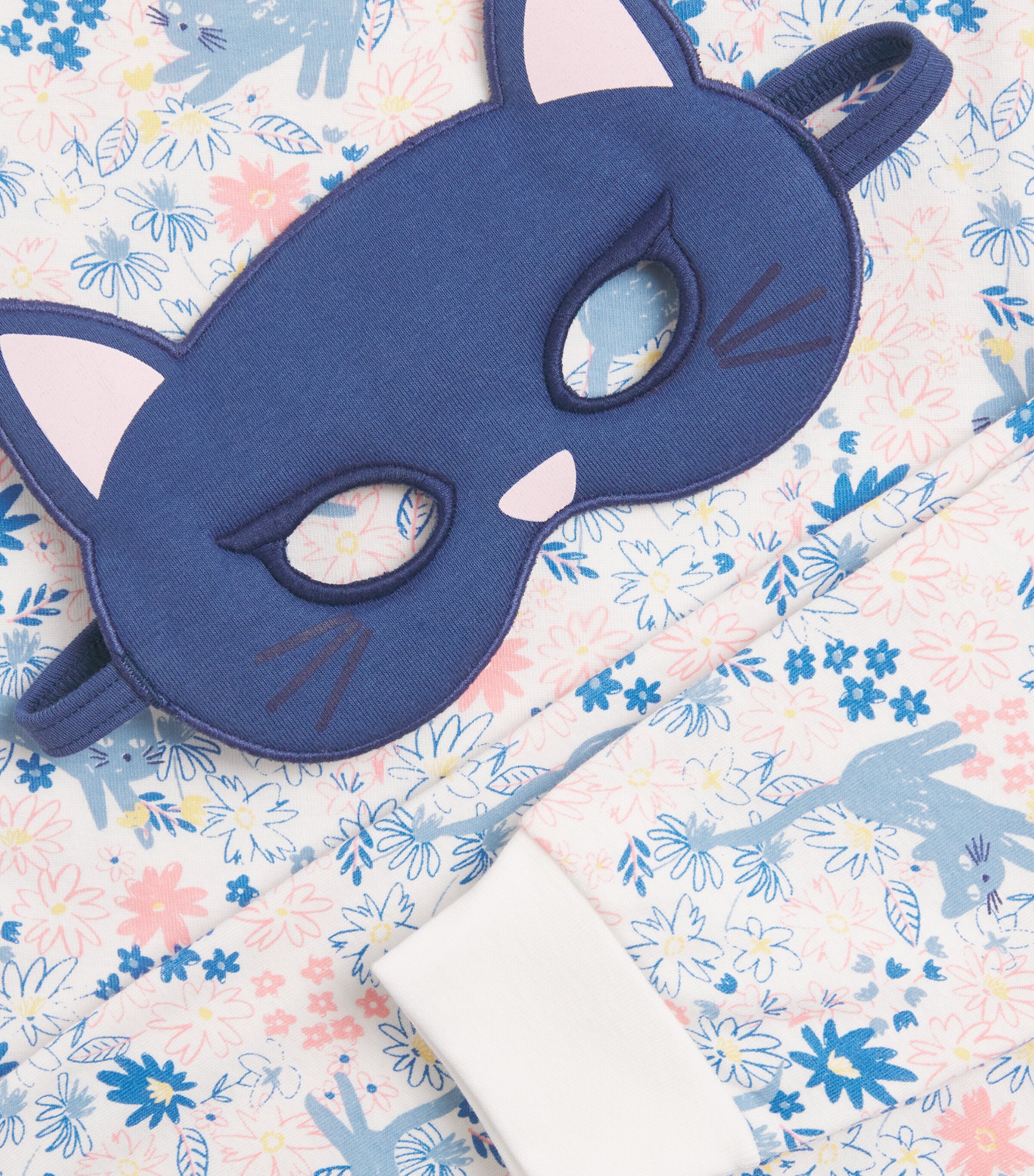 Petit Bateau Cotton Floral Pyjamas and Mask Set (3-12 Years) Marshmallow/multi Image 3