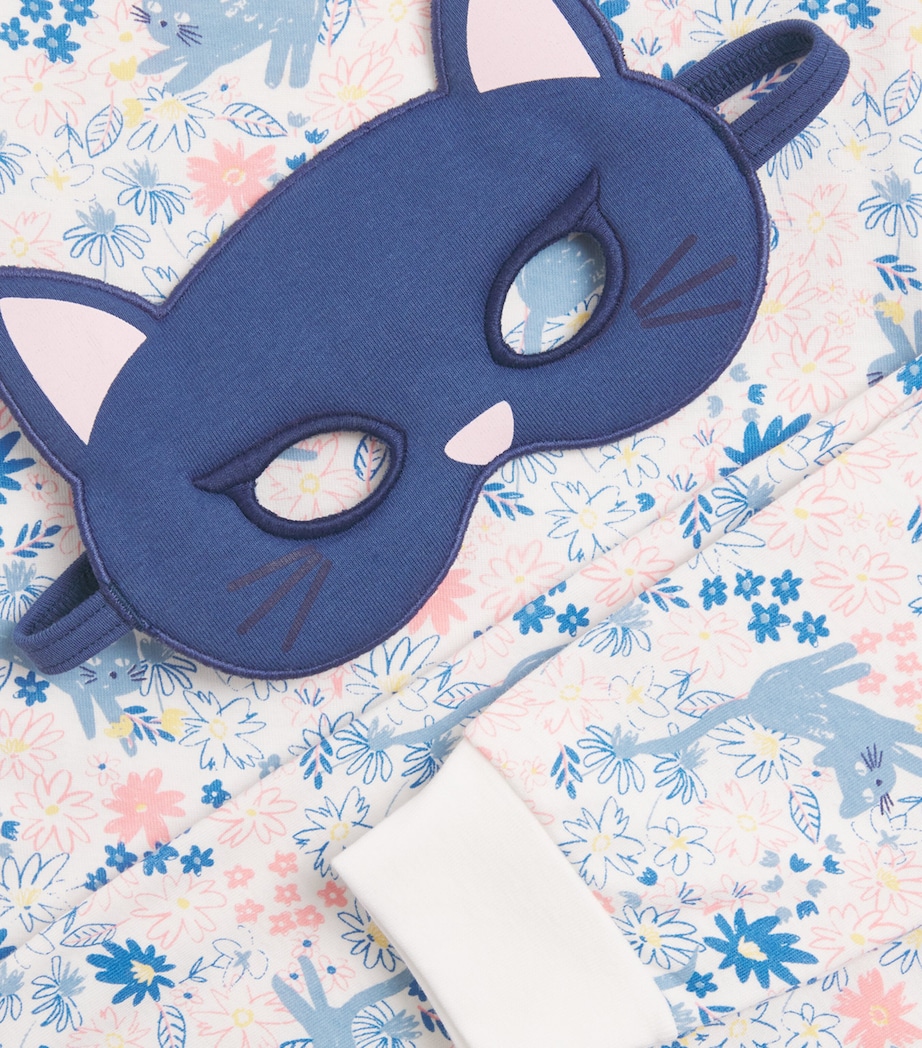 Petit Bateau Cotton Floral Pyjamas and Mask Set (3-12 Years) Marshmallow/multi Image 3