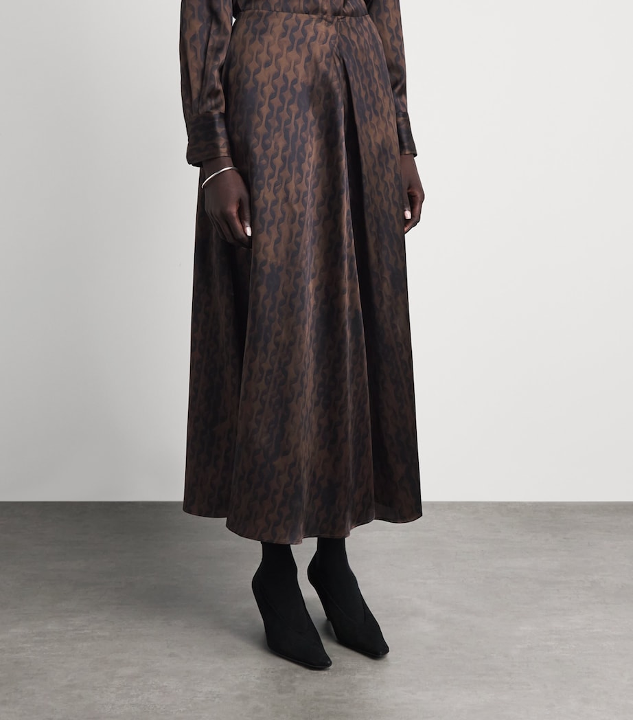Kiton Womens Silk Geometric Midi Skirt Brown & Black Print Image 4