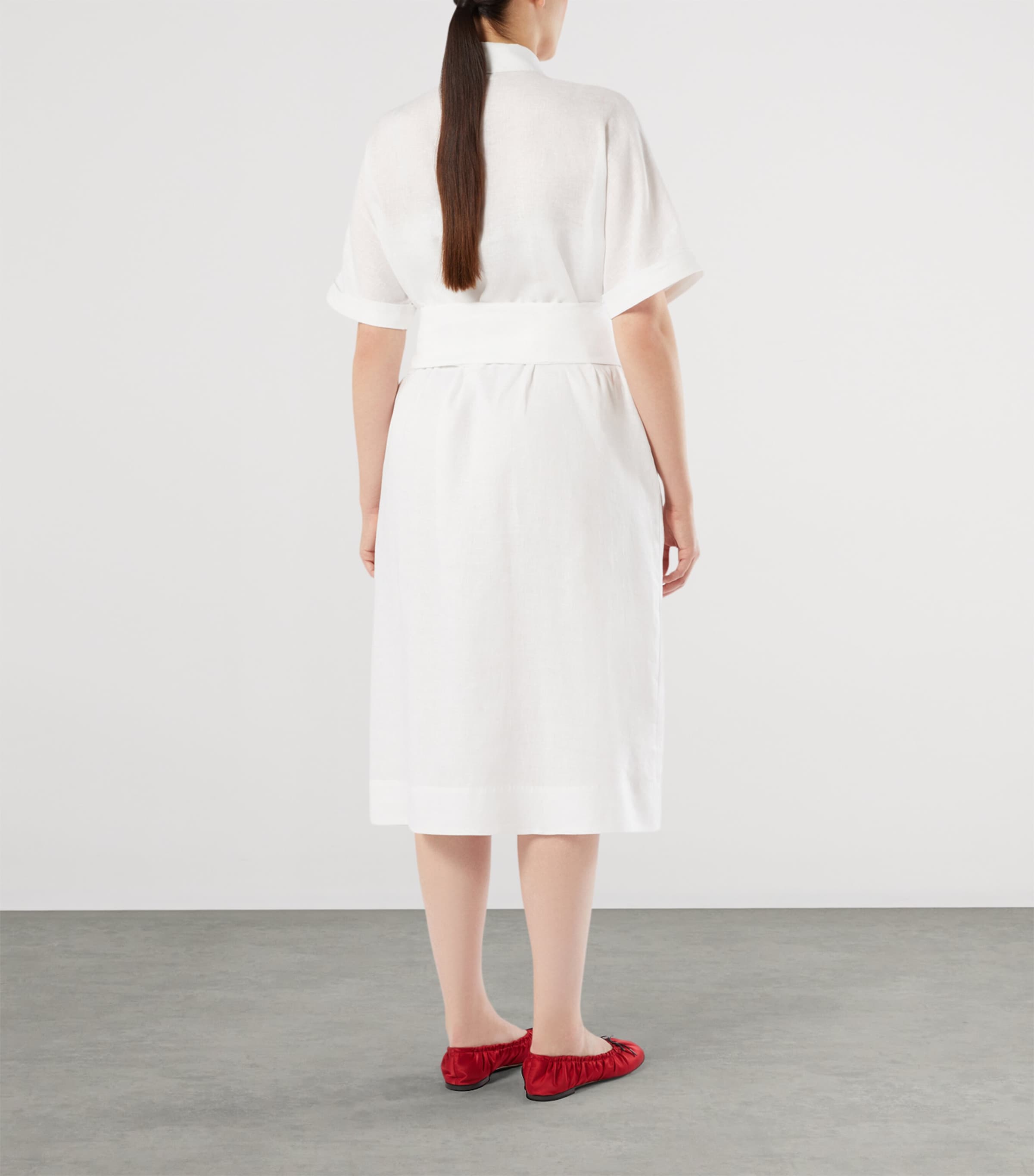 knee length dresses for ladies CALVIN KLEIN Womens White Linen Blend Button Front Midi Shirt Dress Size 4