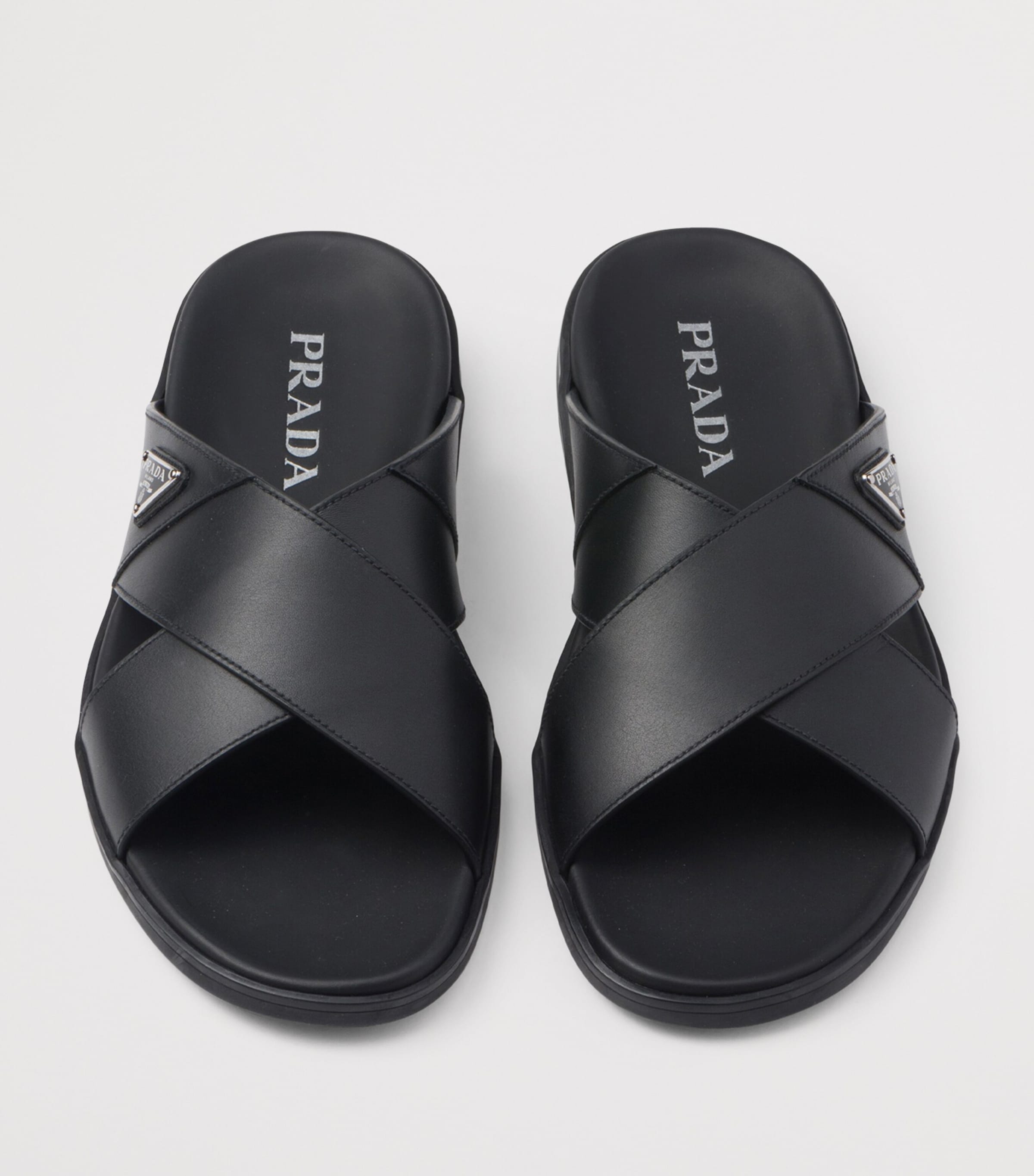 Prada Leather Crisscross Logo Slides Image 4