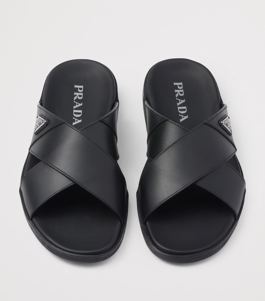 Prada Leather Crisscross Logo Slides Image 4