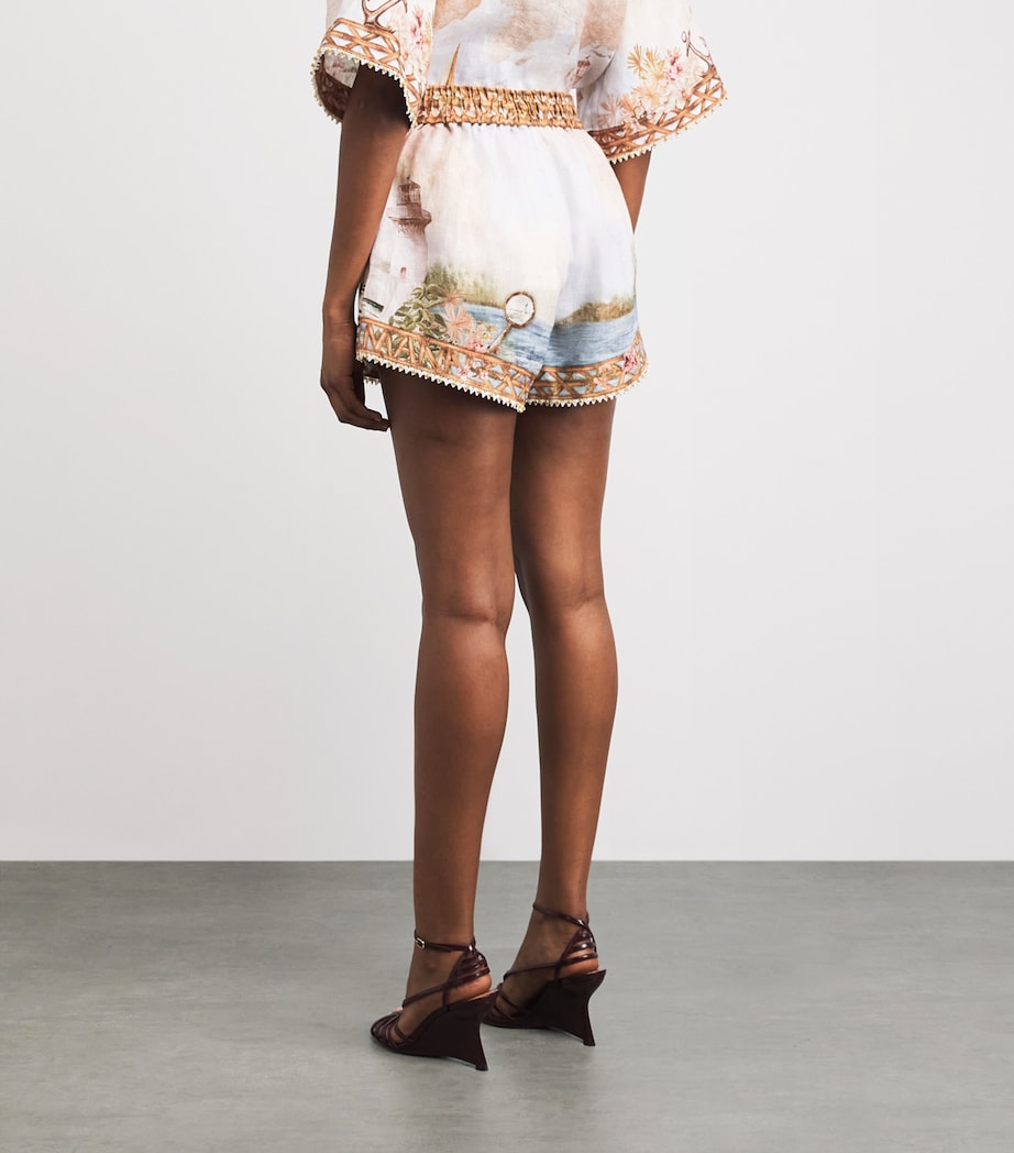 Zimmermann Womens Linen Printed Mahon Shorts Island Map Blue Image 5