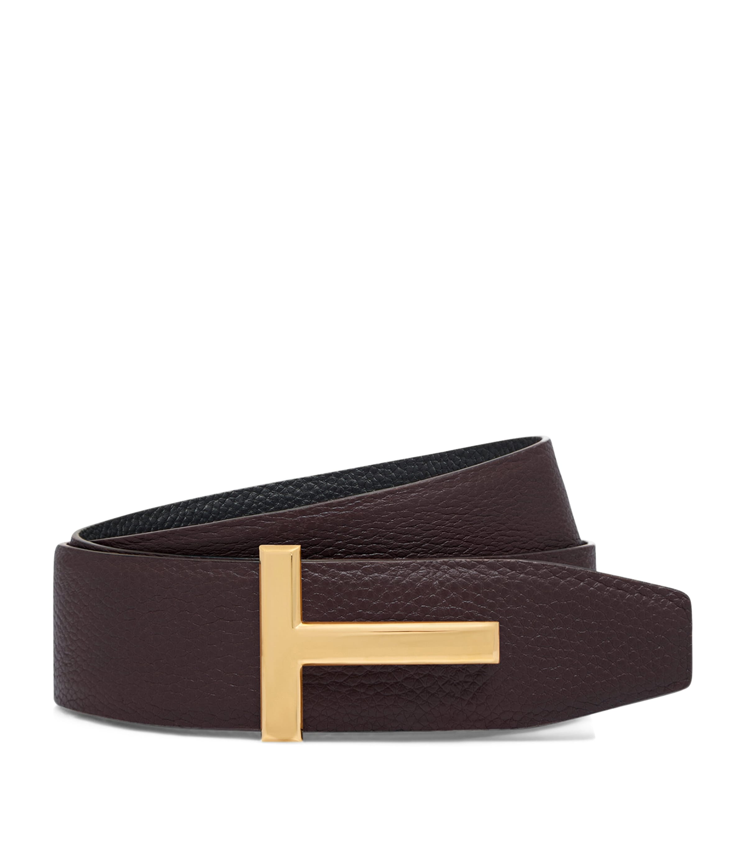 Tom Ford Leather Reversible T Icon Belt In Gray