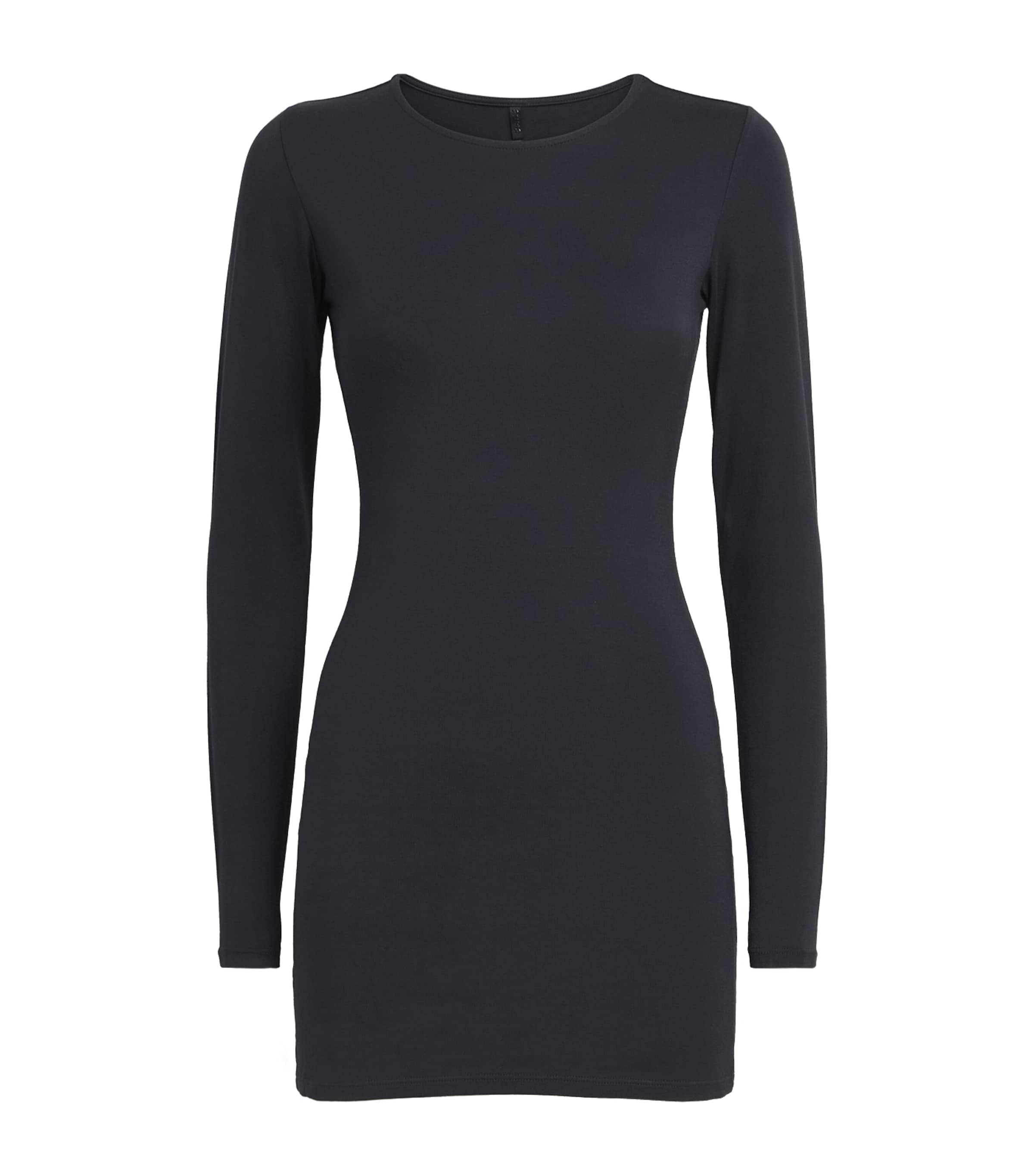 Skims Smooth Layers Crew-neck Mini Dress In Black