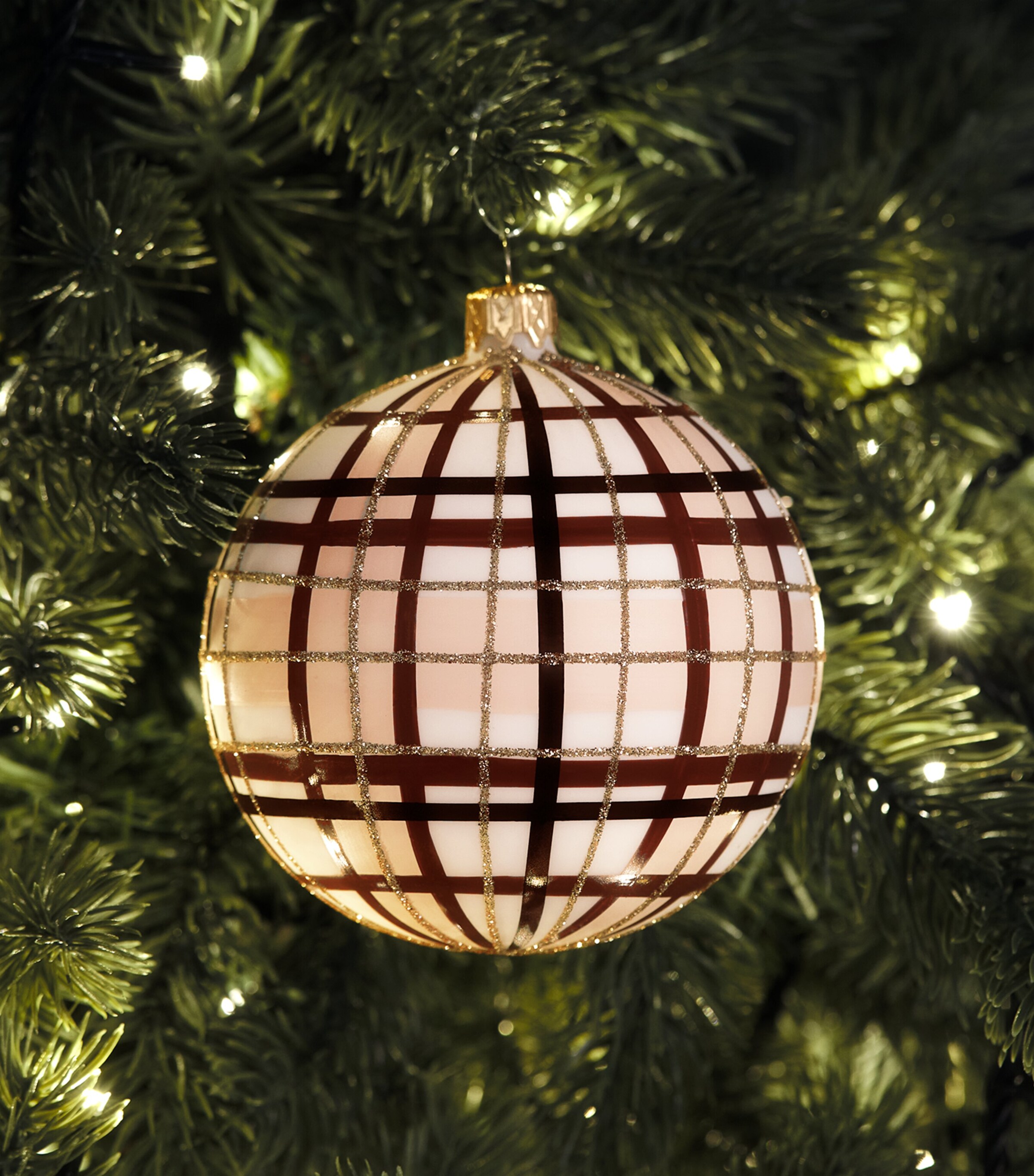 Harrods Glass Tartan Bauble Matt White Image 3