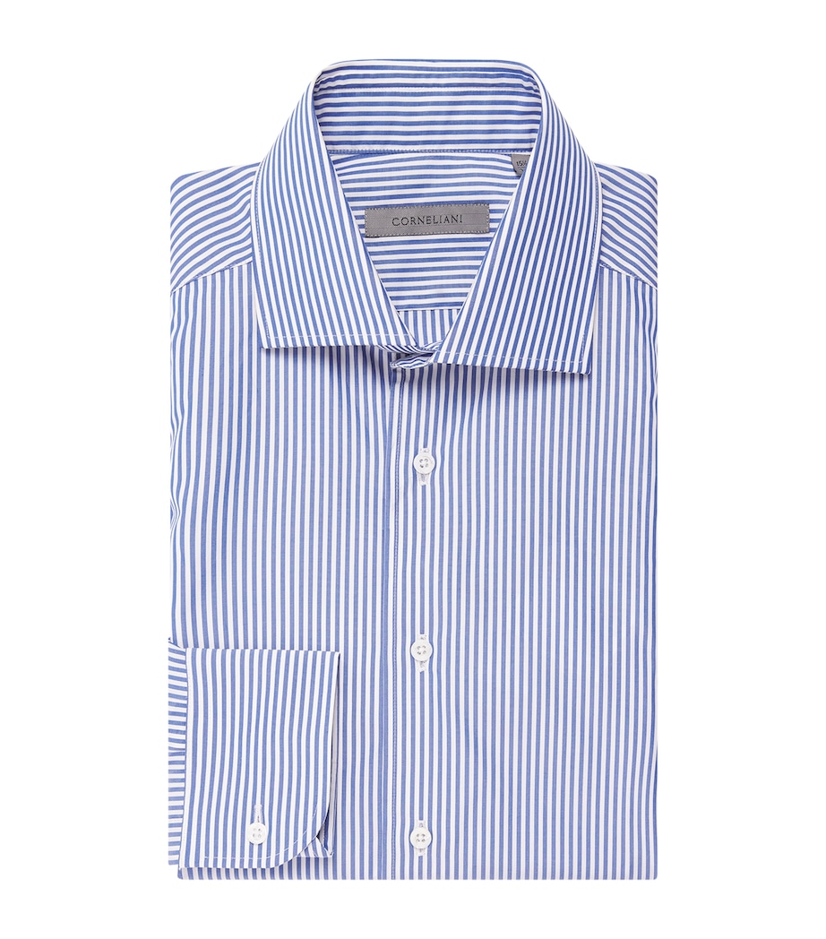 Corneliani Mens Cotton Stripe Shirt Blue Image 1