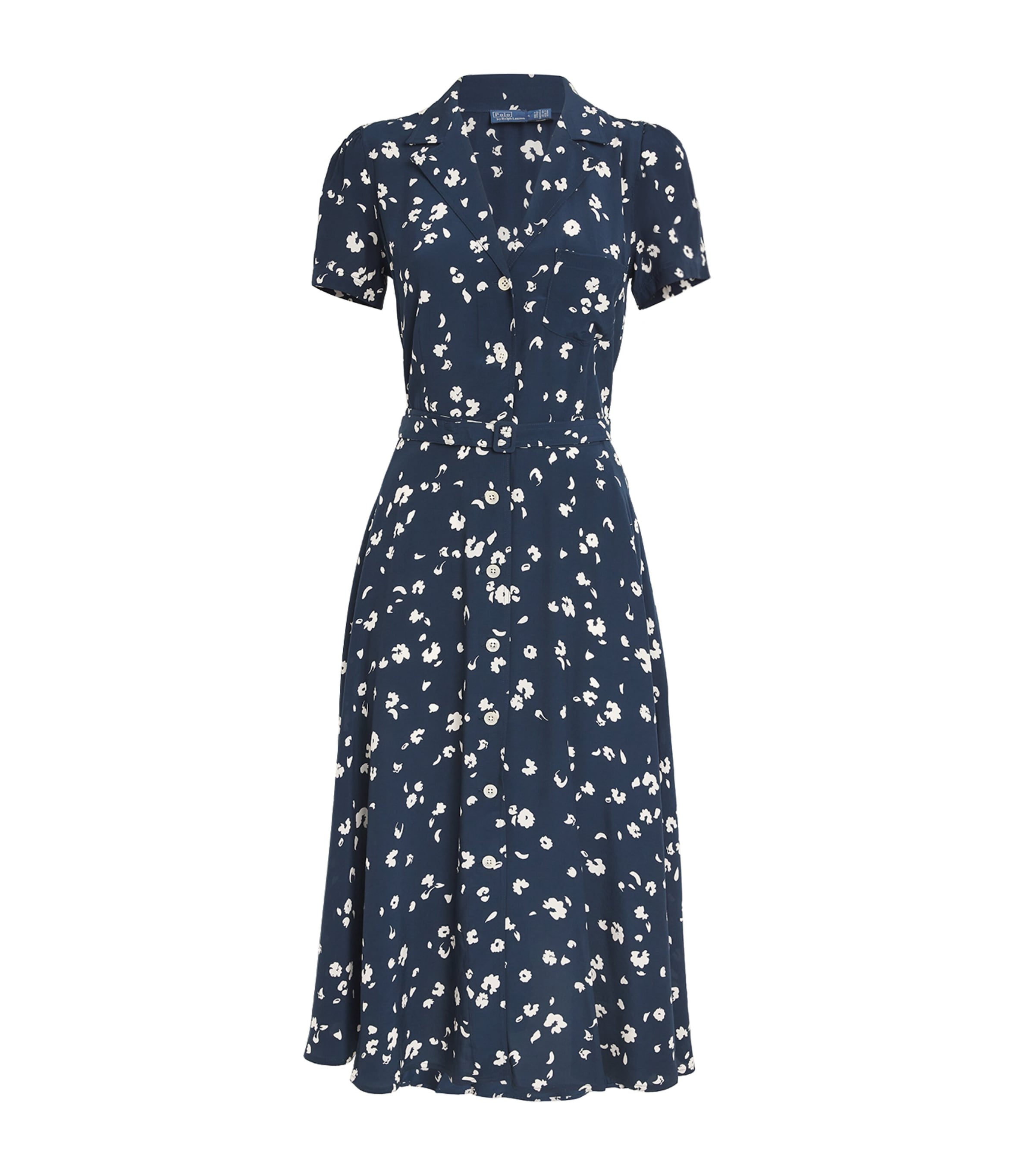 Polo Ralph Lauren Viscose Patterned Midi Dress In Navy