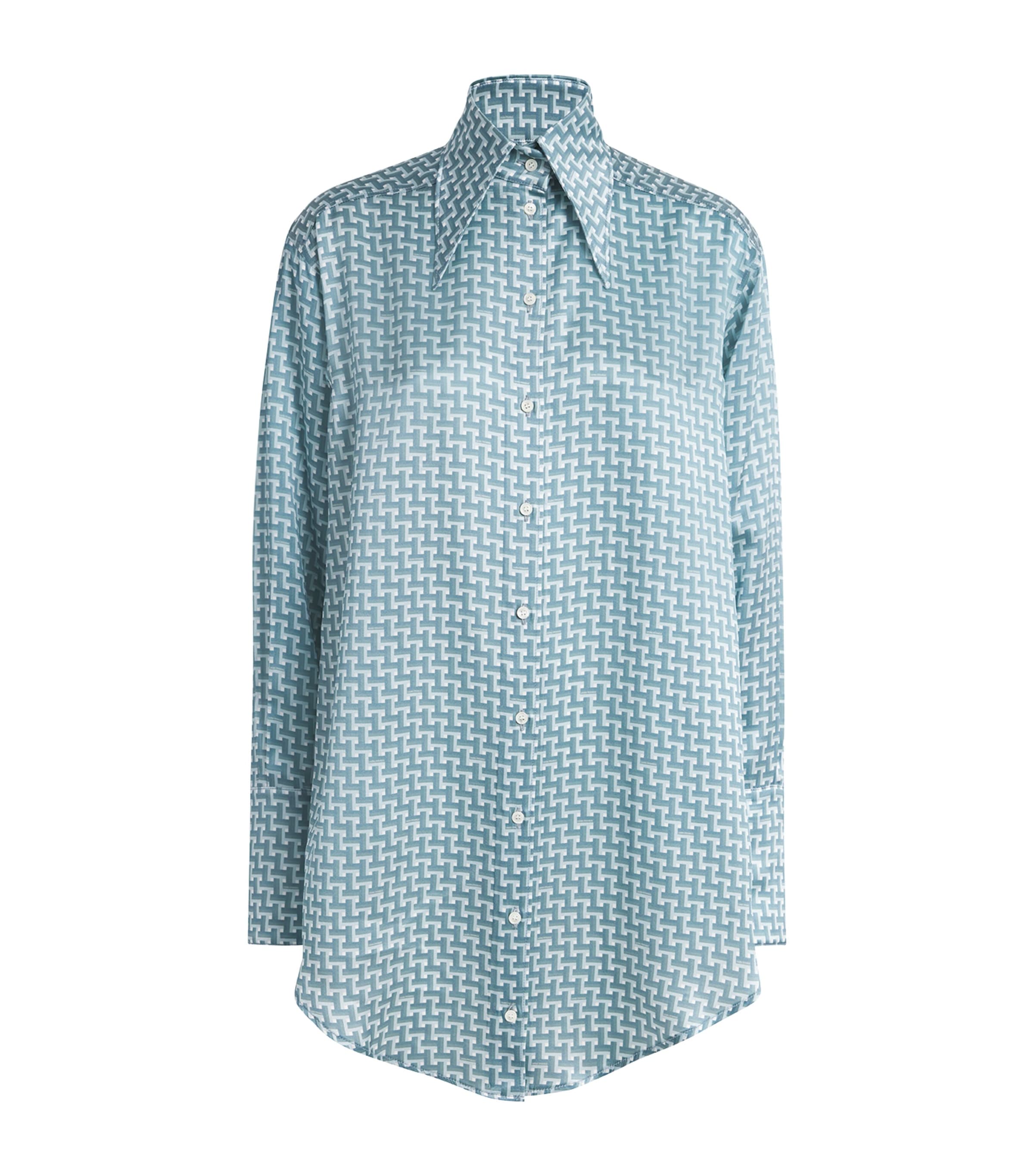 Laura Pitharas Silk Oversized Tile Shirt In Blue