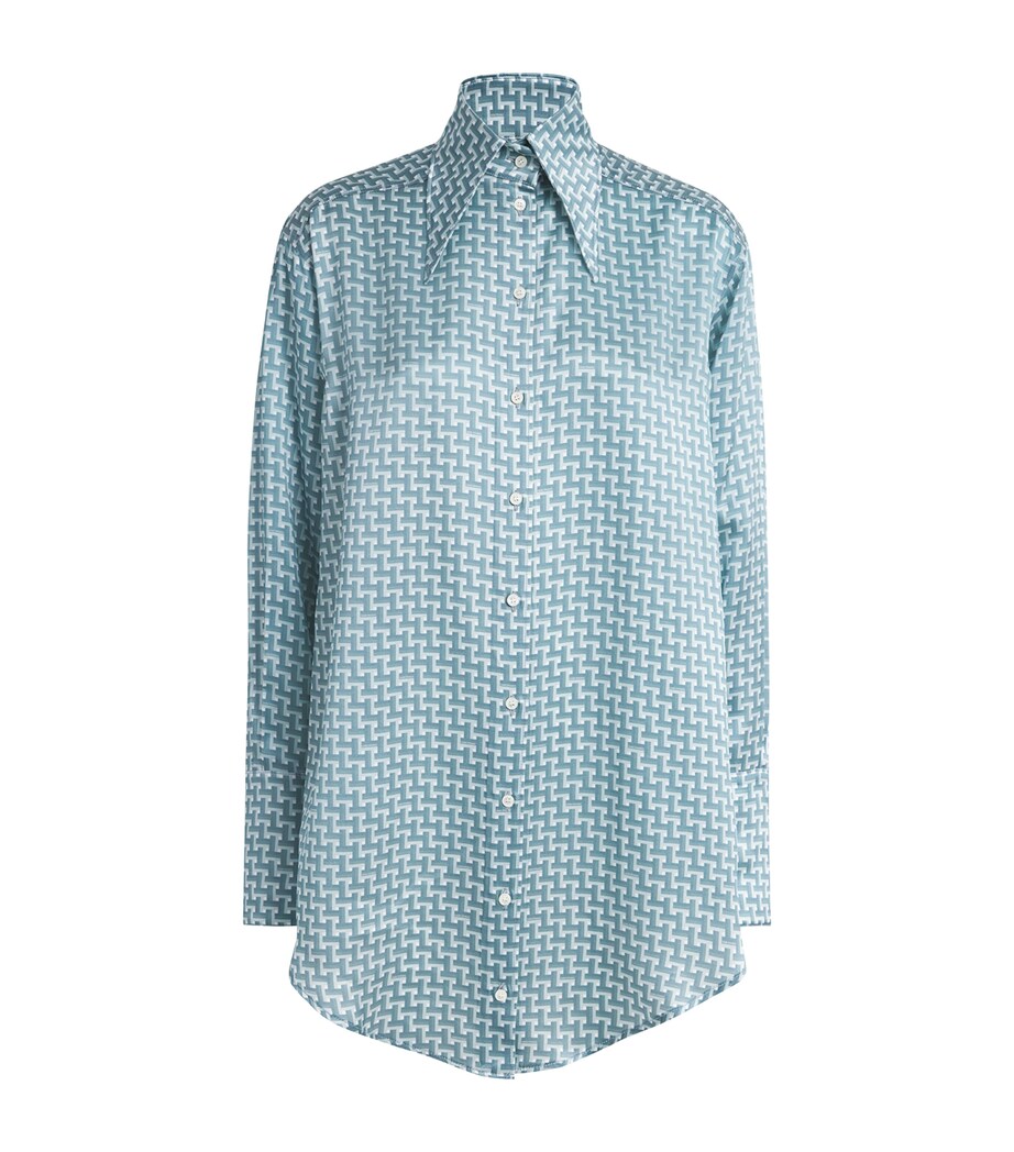 Laura Pitharas Womens Silk Oversized Tile Shirt Blue Tile Print Image 1