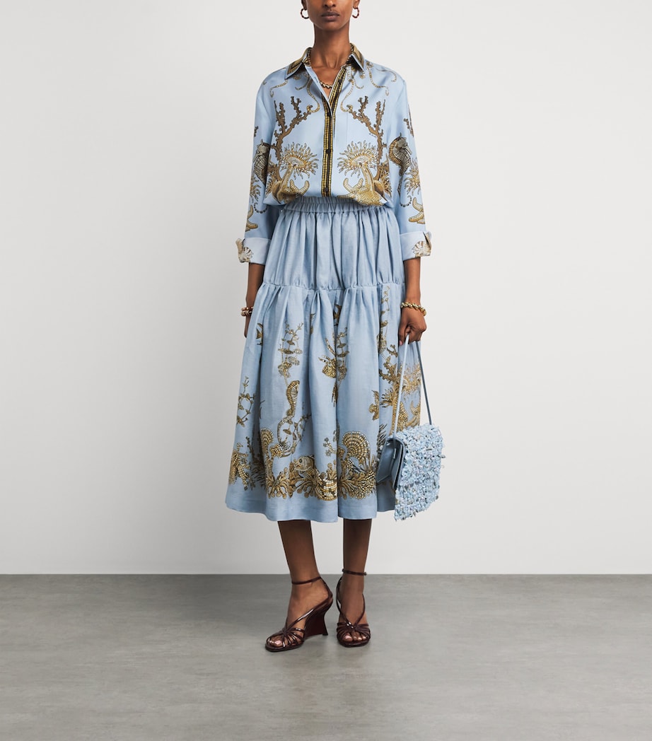 La Doublej Womens Linen Gala Tiered Midi Skirt Oceania Image 2