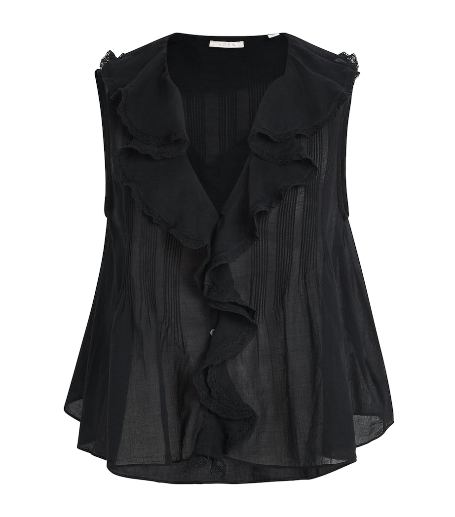 DÔEN Womens Organic Cotton Hilda Ruffle Top Black Image 1