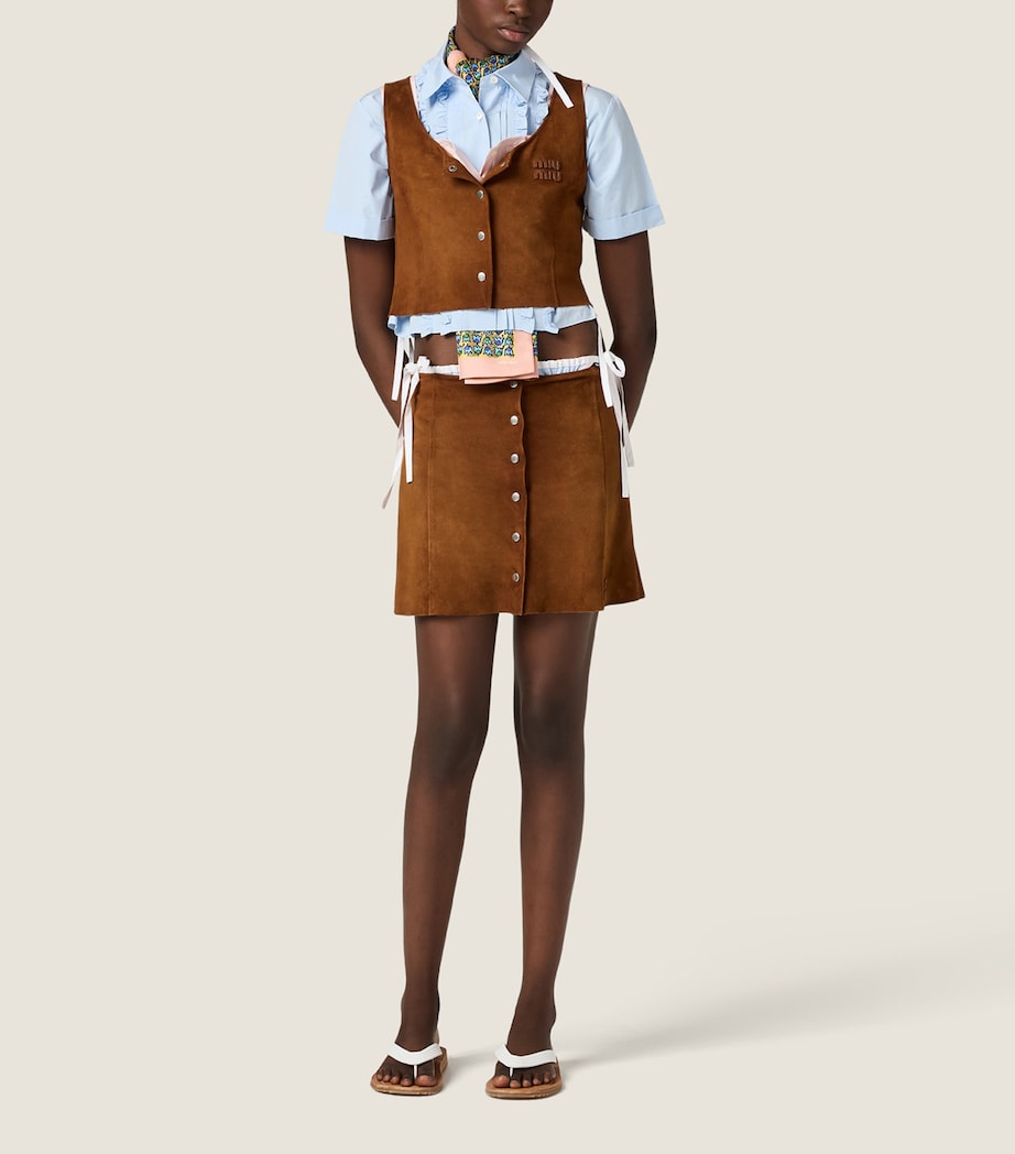 Miu Miu Womens Waxed Suede Mini Skirt Brown Image 2