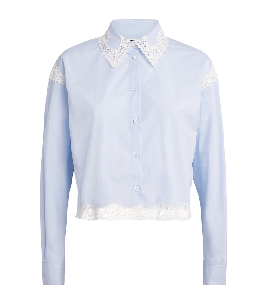 Sandro Paris Womens Cotton Lace-Trim Shirt Sky Blue Image 1